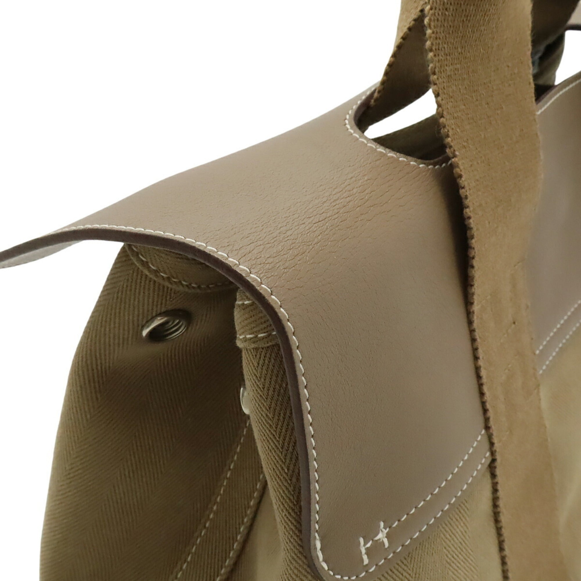 Hermes Valparaiso Etoupe Gray Toile Chevron Leather Handbag Tote Bag (Pre-Owned)