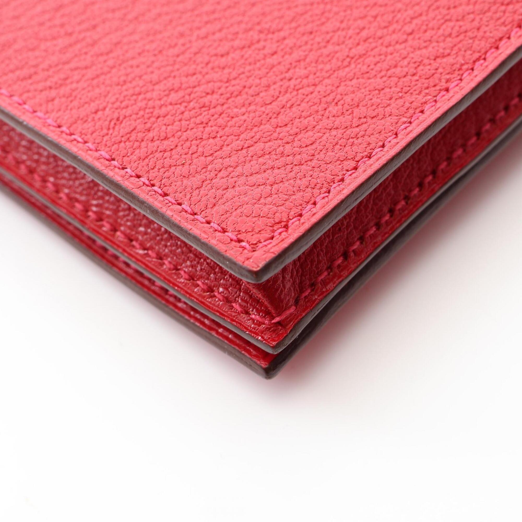 Hermes Red Color Rouge Casaque Chevre Leather Long Wallet (Bi-Fold) (Pre-Owned)