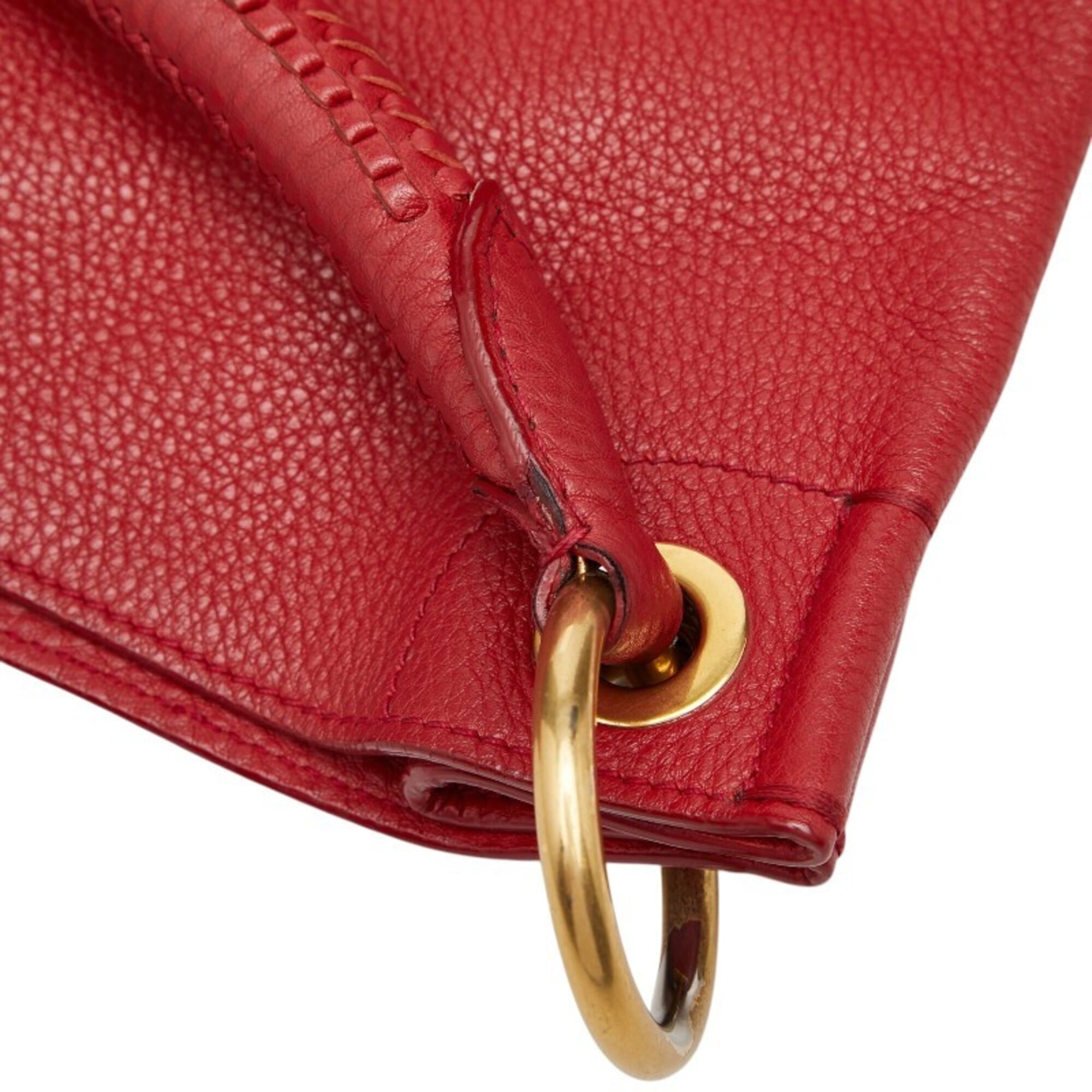 Prada Red Color Leather Shoulder Bag Tote Bag (Pre-Owned)