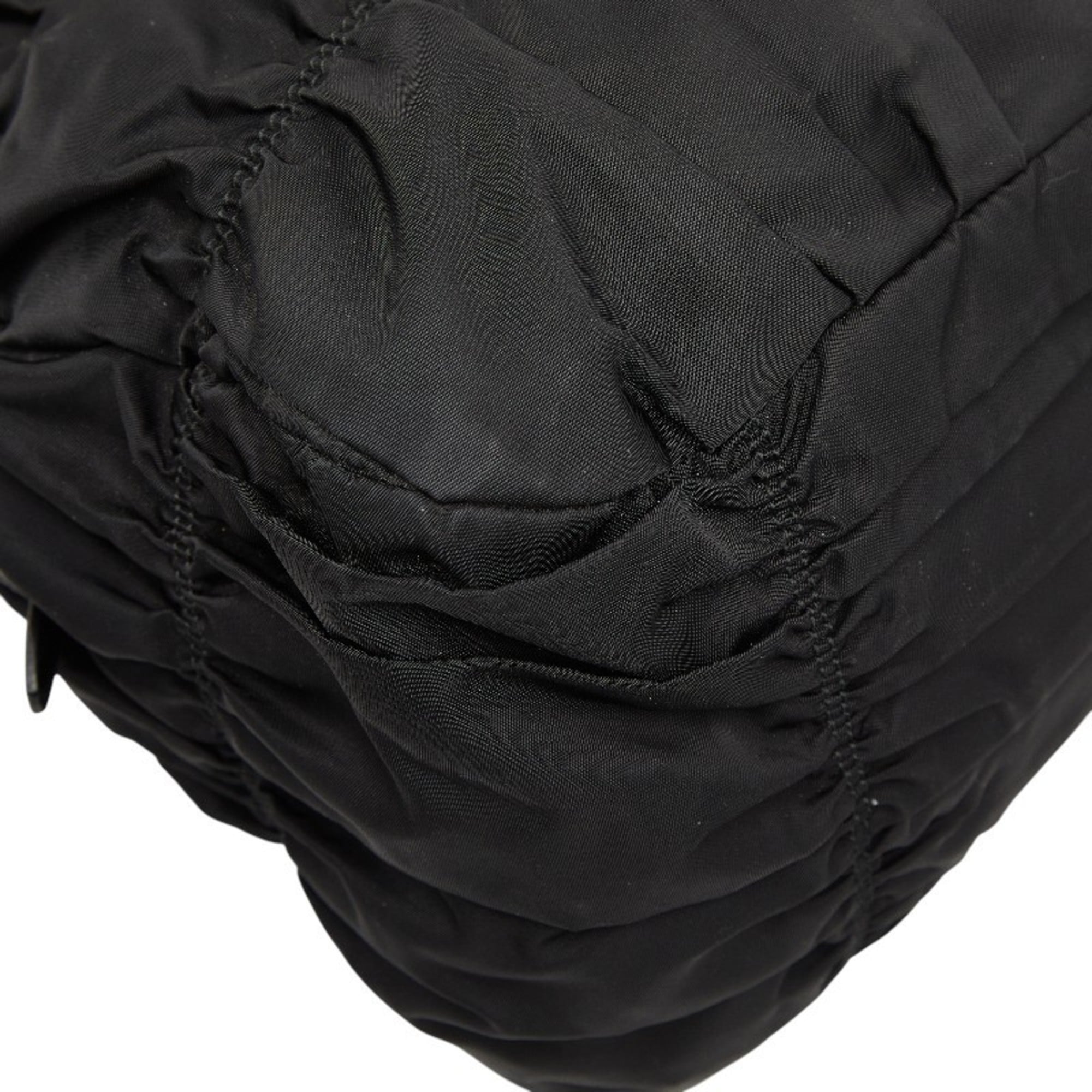 Prada Black Nylon Leather Shoulder Bag Tote Bag (Pre-Owned)