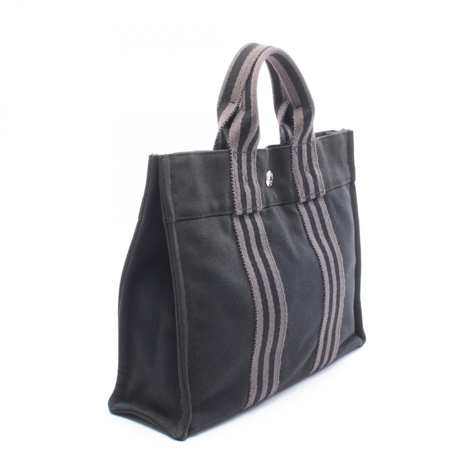 Hermes Black Gray Canvas Handbag Tote Bag (Pre-Owned)