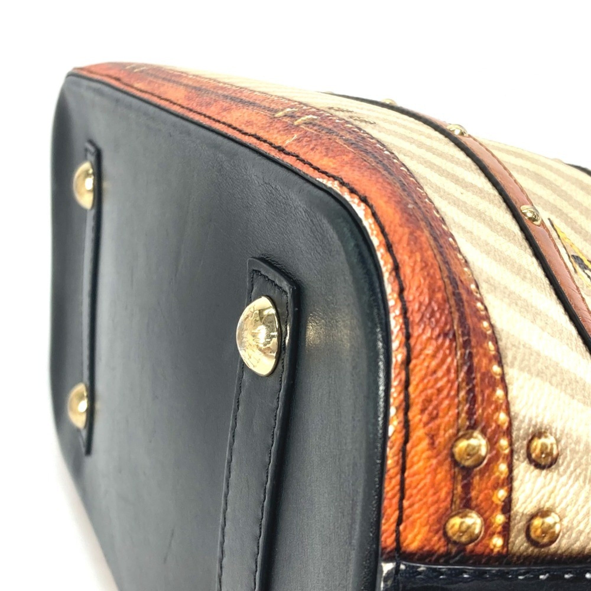 Louis Vuitton Beige Black Canvas Leather Handbag (Pre-Owned)