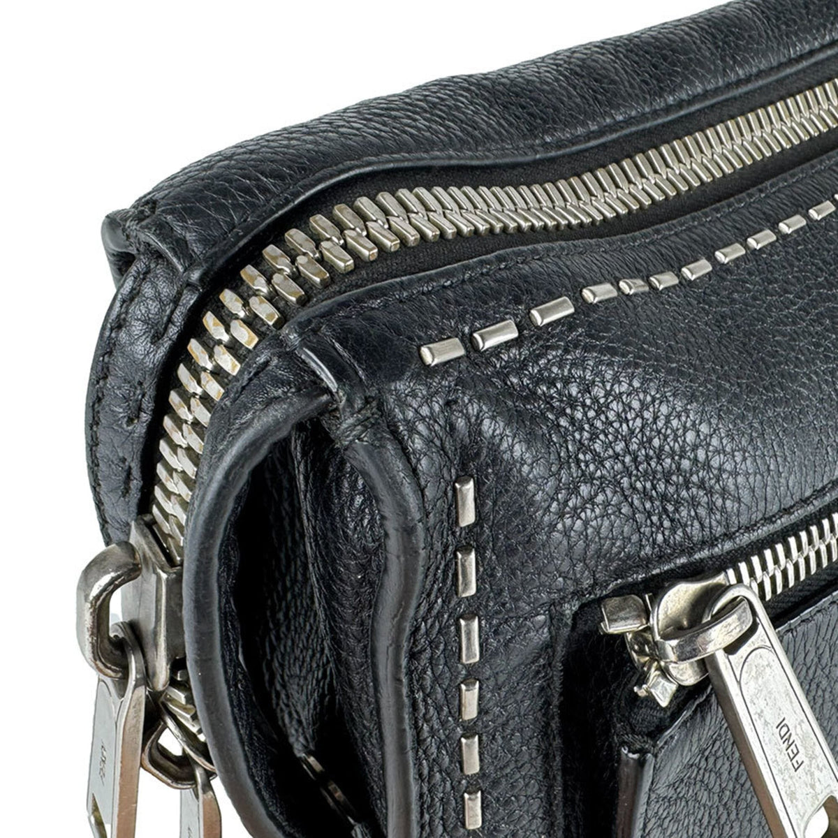 Fendi Black Leather Messenger Bag Shoulder Bag (Pre-Owned)