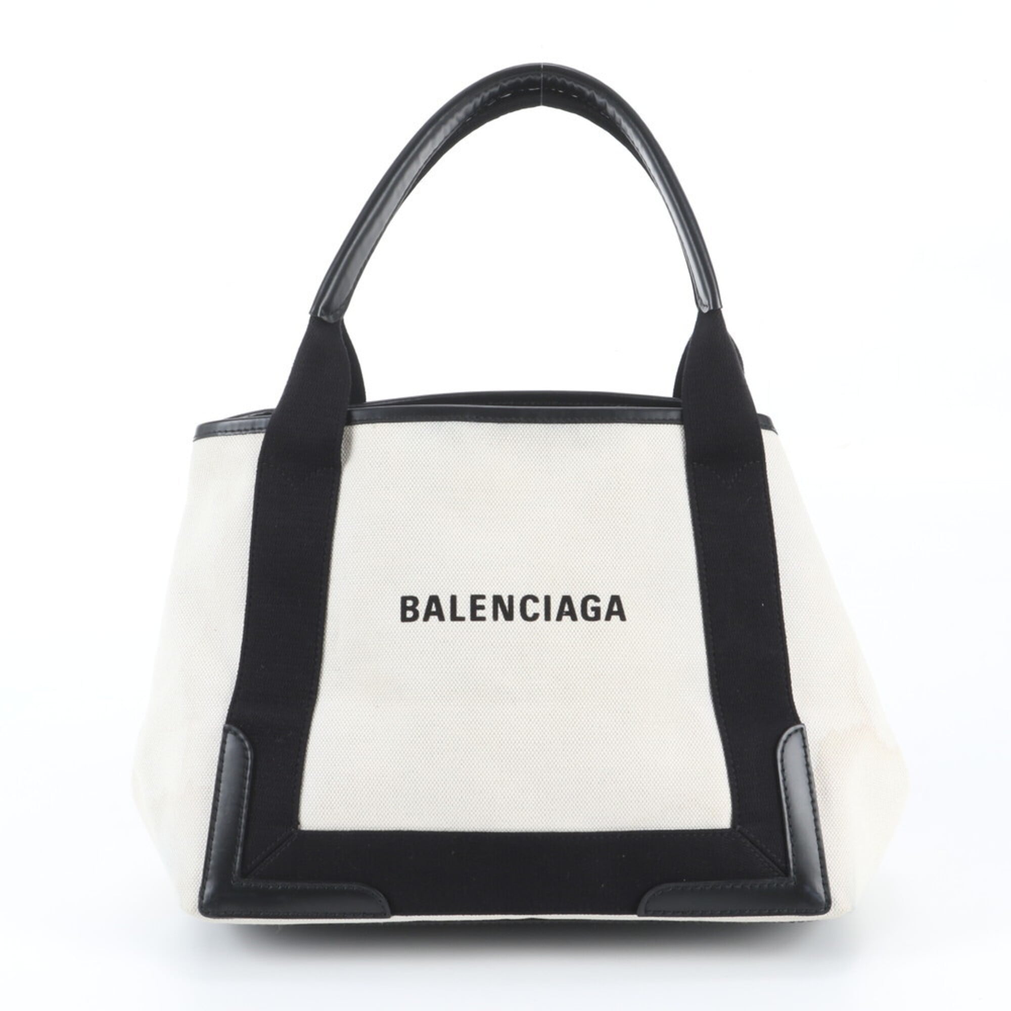 Balenciaga Black White Leather Canvas Handbag Shoulder Bag Tote Bag (Pre-Owned)