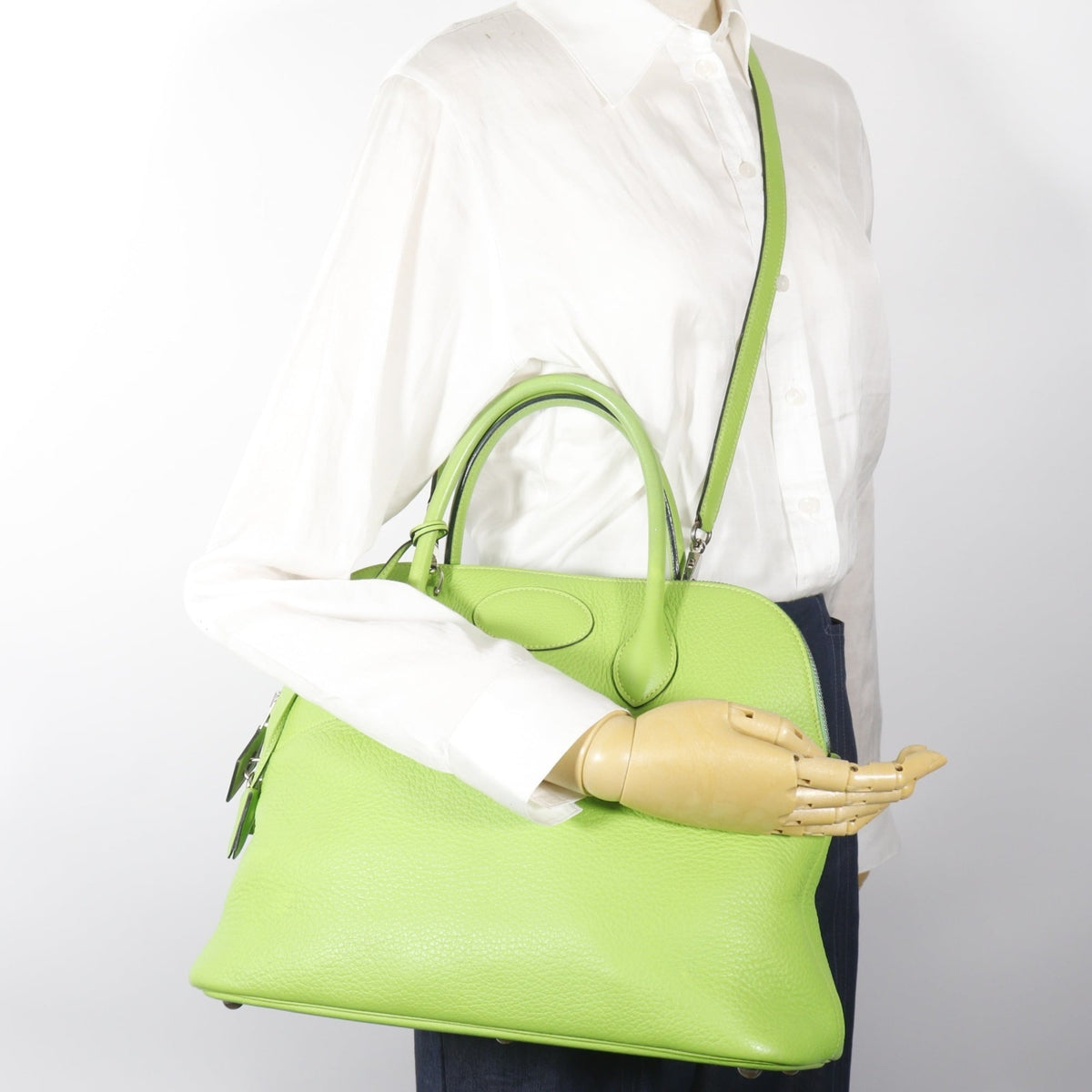 Hermes Bolide Green Yellow Taurillon Clemence Leather Handbag (Pre-Owned)