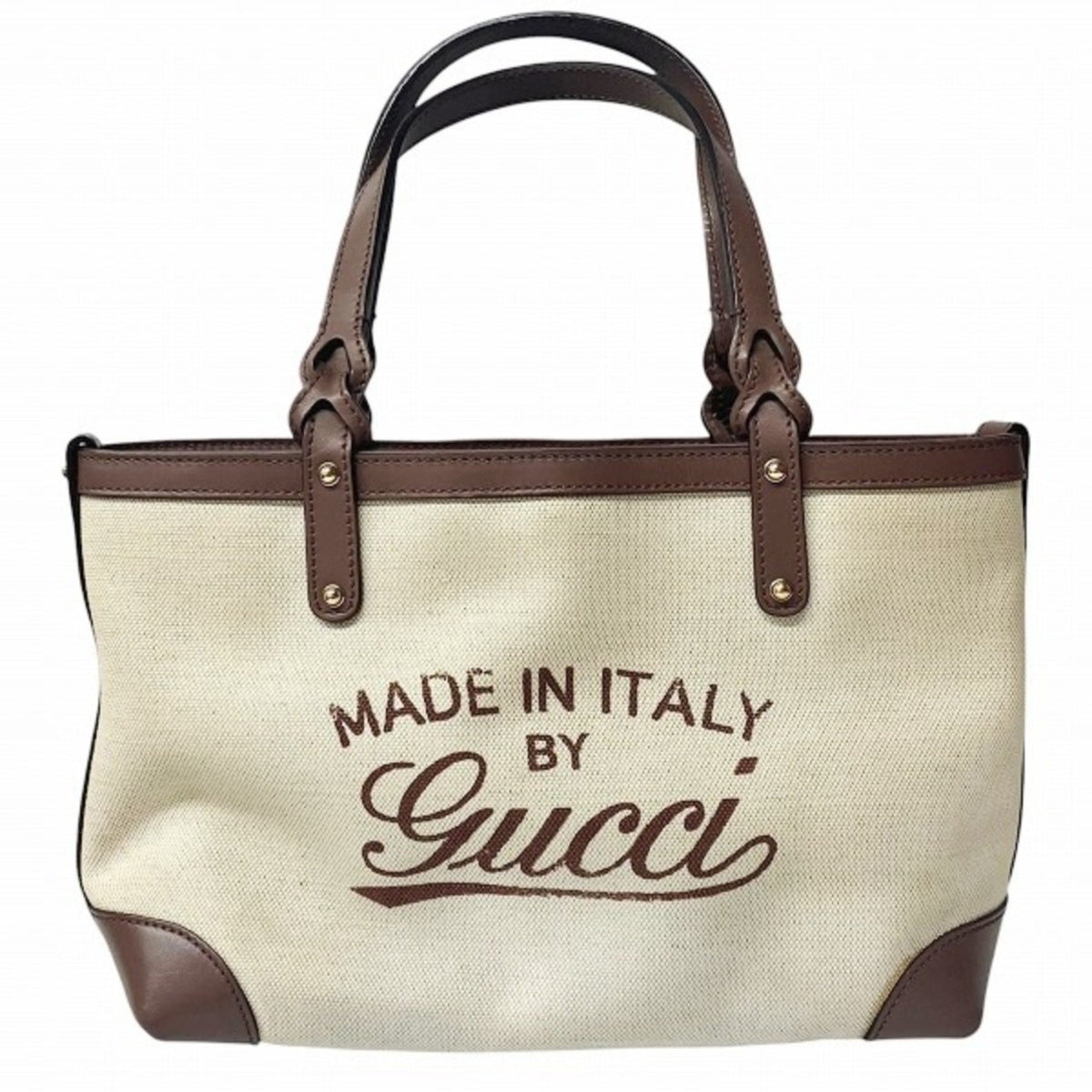 Gucci Beige Brown Canvas Leather Tote Bag (Pre-Owned)