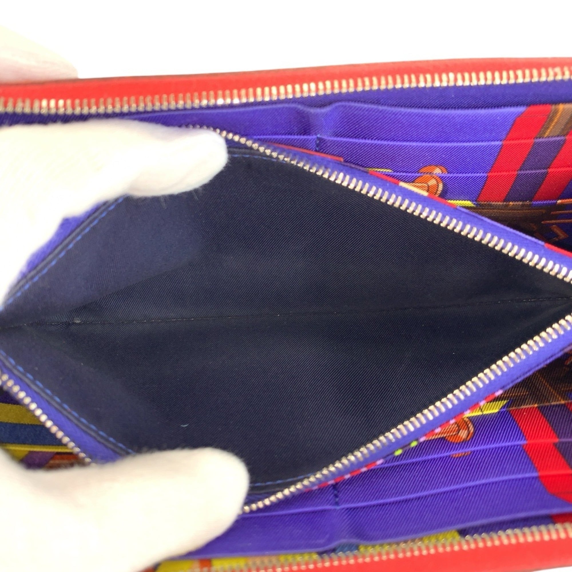 Hermes Red Color Epsom Leather Silk Long Wallet (Bi-Fold) (Pre-Owned)