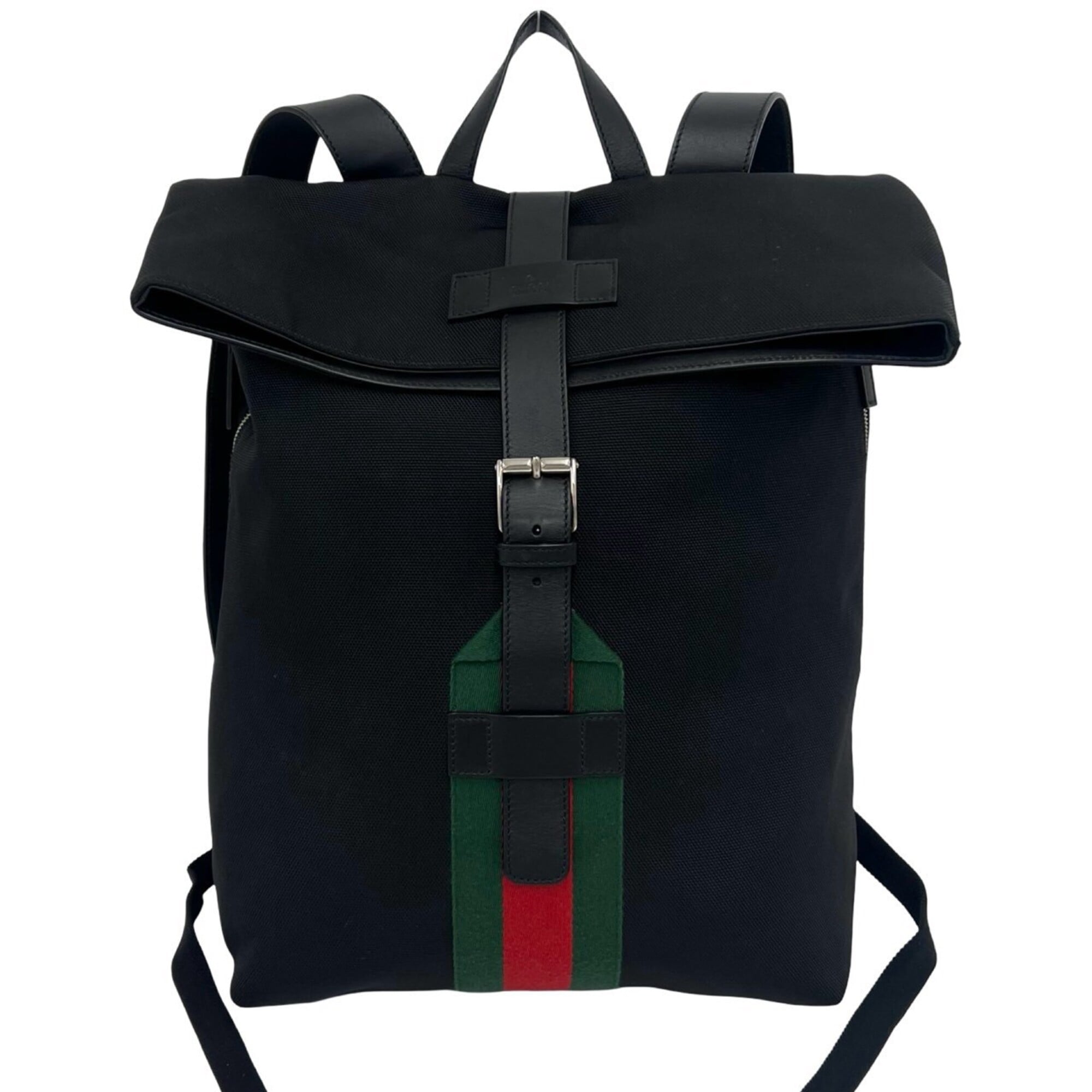 Gucci Black Green Red Color Canvas Leather Backpack (Pre-Owned)