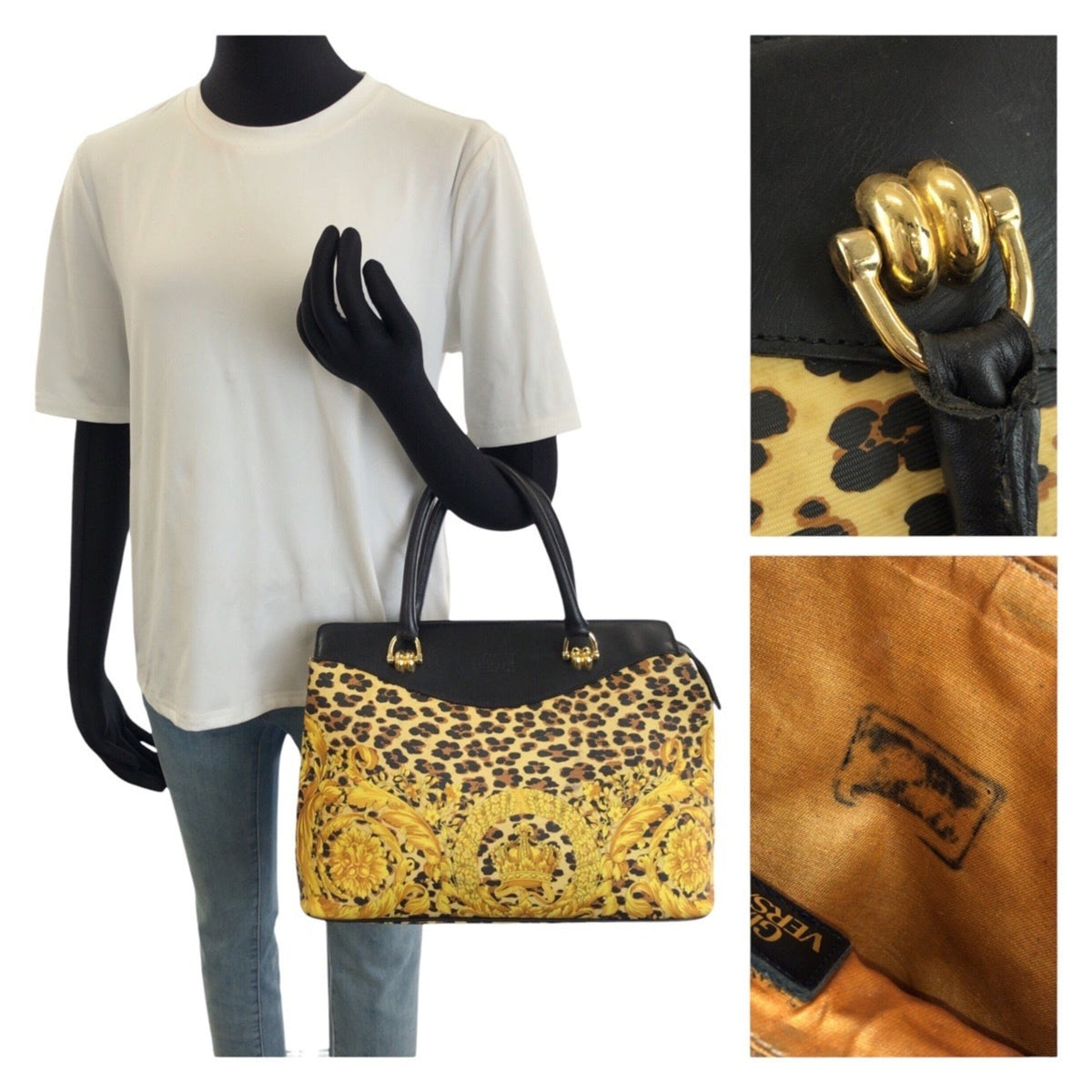 Versace Black Yellow Pvc Leather Boston Bag Handbag (Pre-Owned)