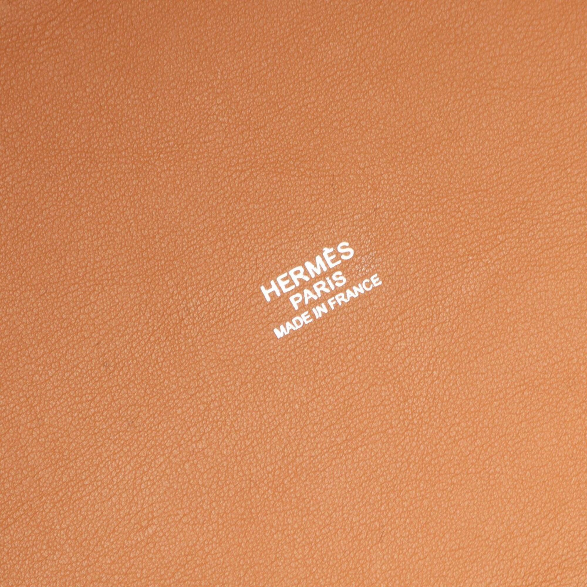 Hermes Brown Ecru Ivory Canvas Swift Leather Handbag Tote Bag (Pre-Owned)