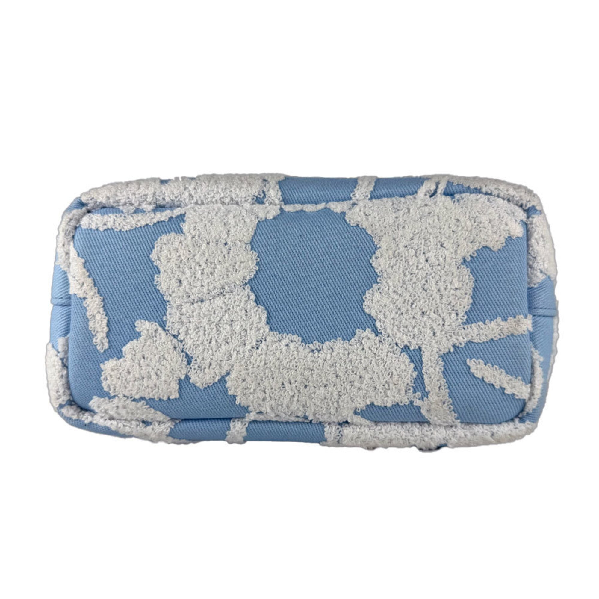 Prada Blue White Canvas Pile Fabric Handbag Shoulder Bag (Pre-Owned)