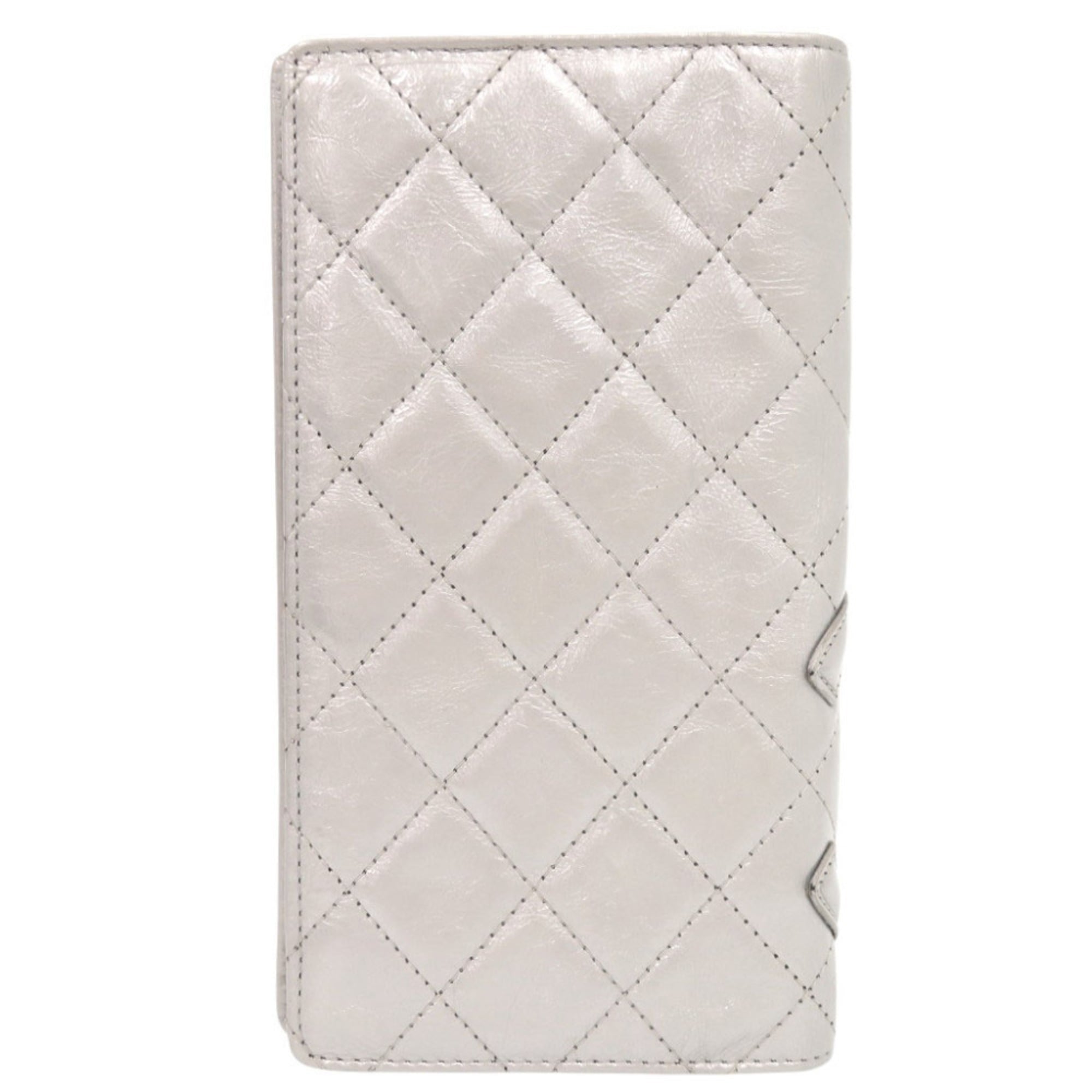 Chanel Silver Leather Long Wallet (Bi-Fold) (Pre-Owned)