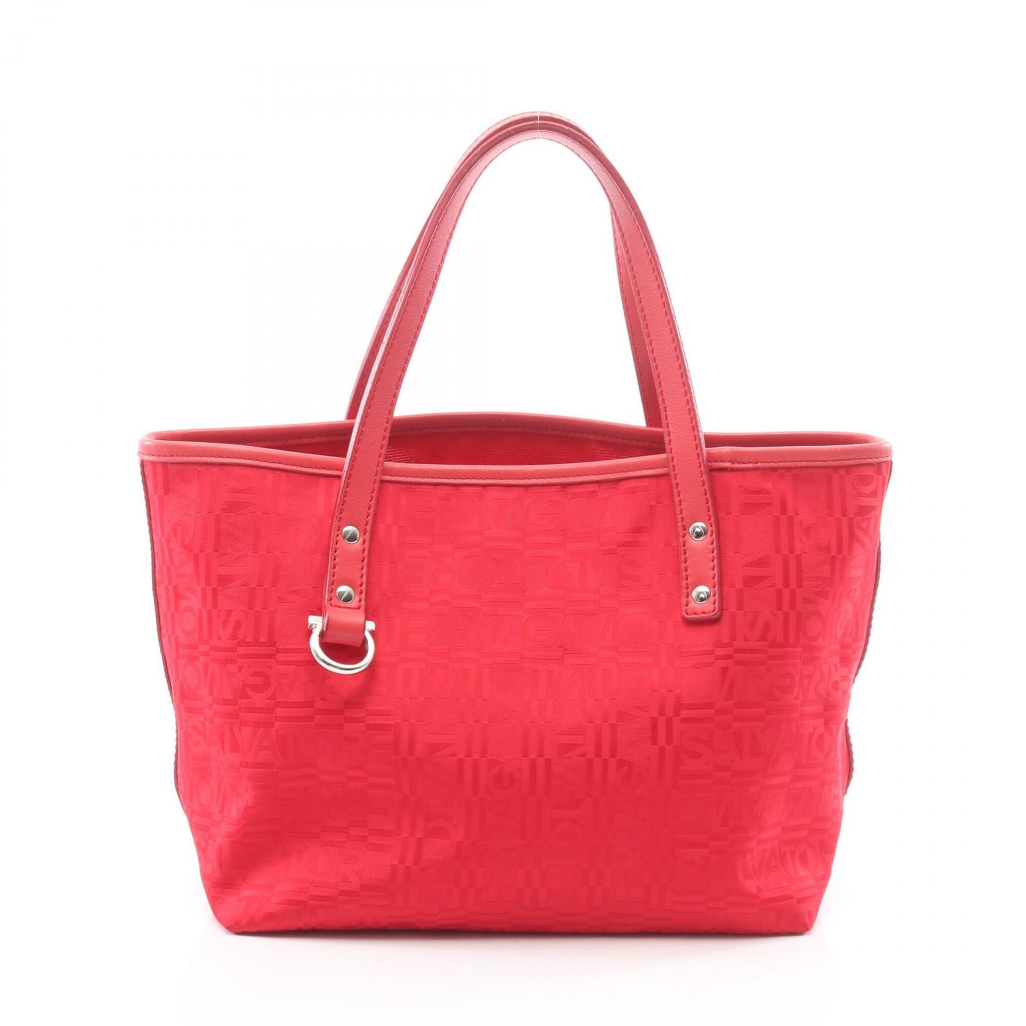 Salvatore Ferragamo Red Color Canvas Leather Handbag Tote Bag (Pre-Owned)
