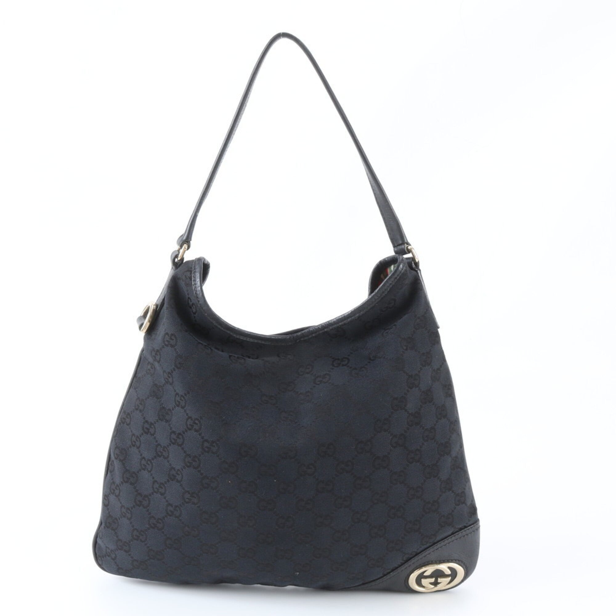 Gucci Gg Canvas Black Leather Canvas Shoulder Bag (Pre-Owned)