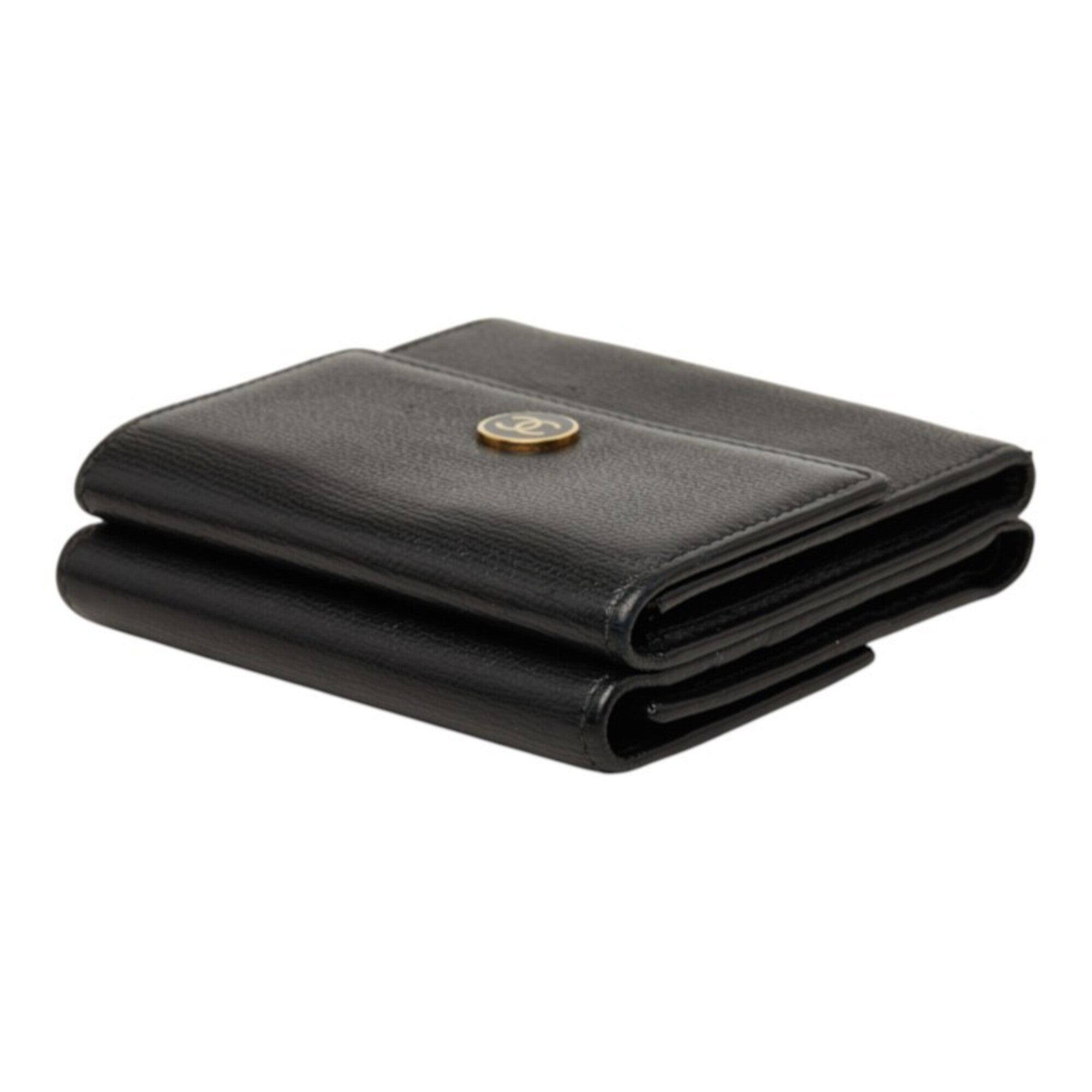 Chanel Gold Black Leather Wallet (Bi-Fold) (Pre-Owned)