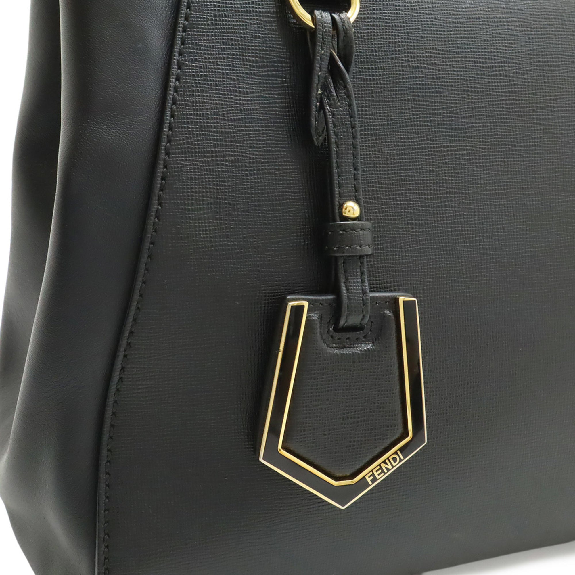 Fendi Black Leather Handbag Shoulder Bag Tote Bag (Pre-Owned)