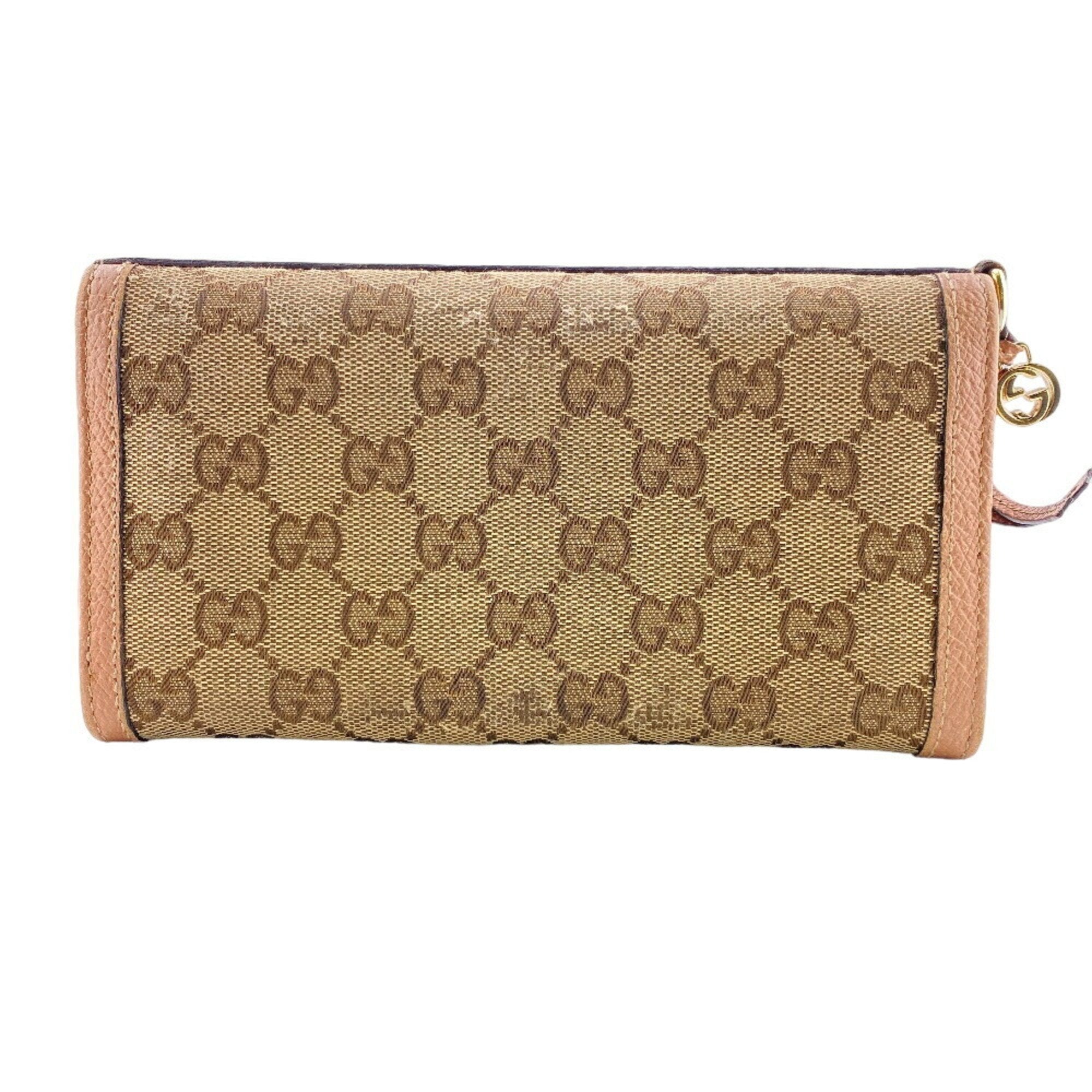 Gucci Beige Pink Canvas Leather Long Wallet (Bi-Fold) (Pre-Owned)