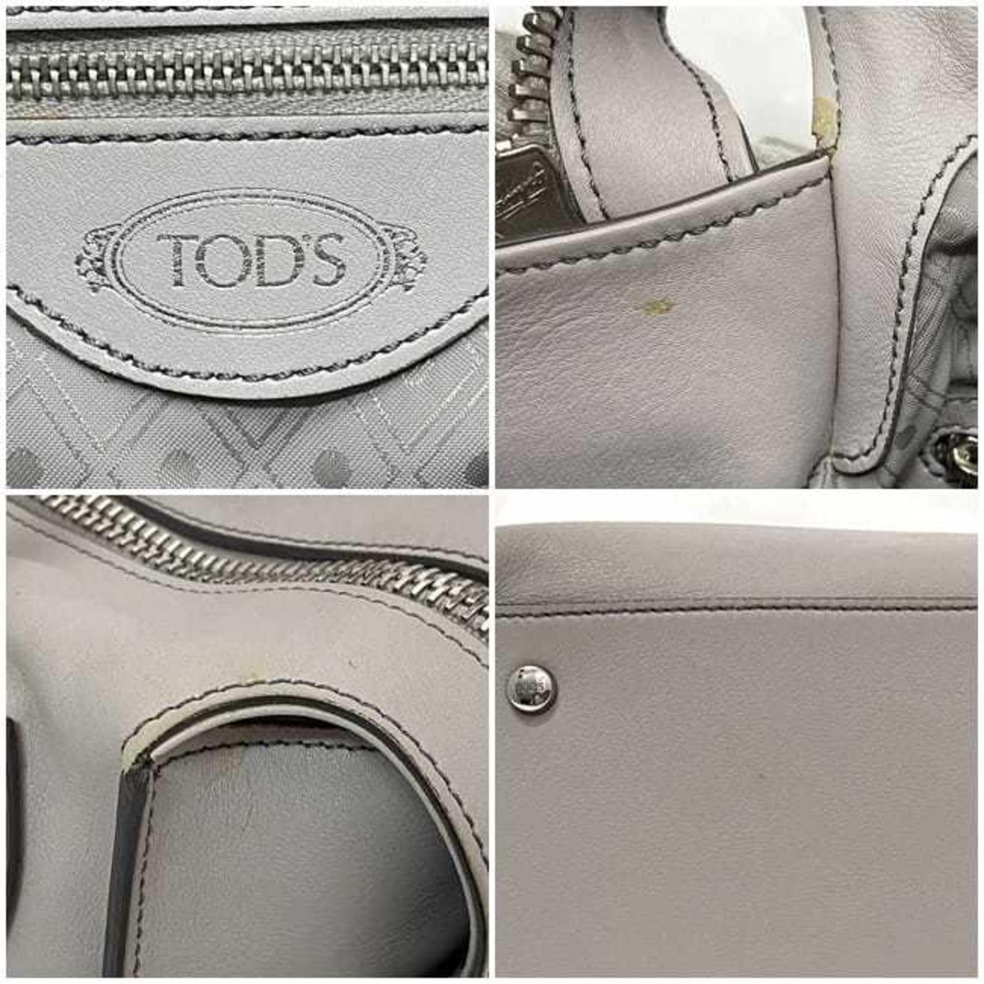 Tod's Gray Leather Handbag Shoulder Bag (Pre-Owned)