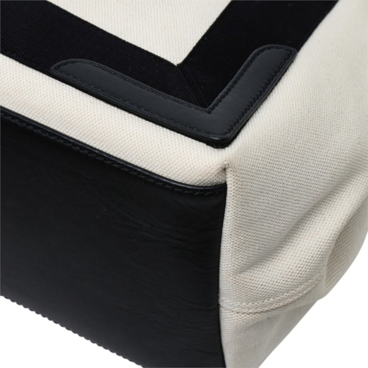 Balenciaga Black Ivory Canvas Leather Handbag Tote Bag (Pre-Owned)