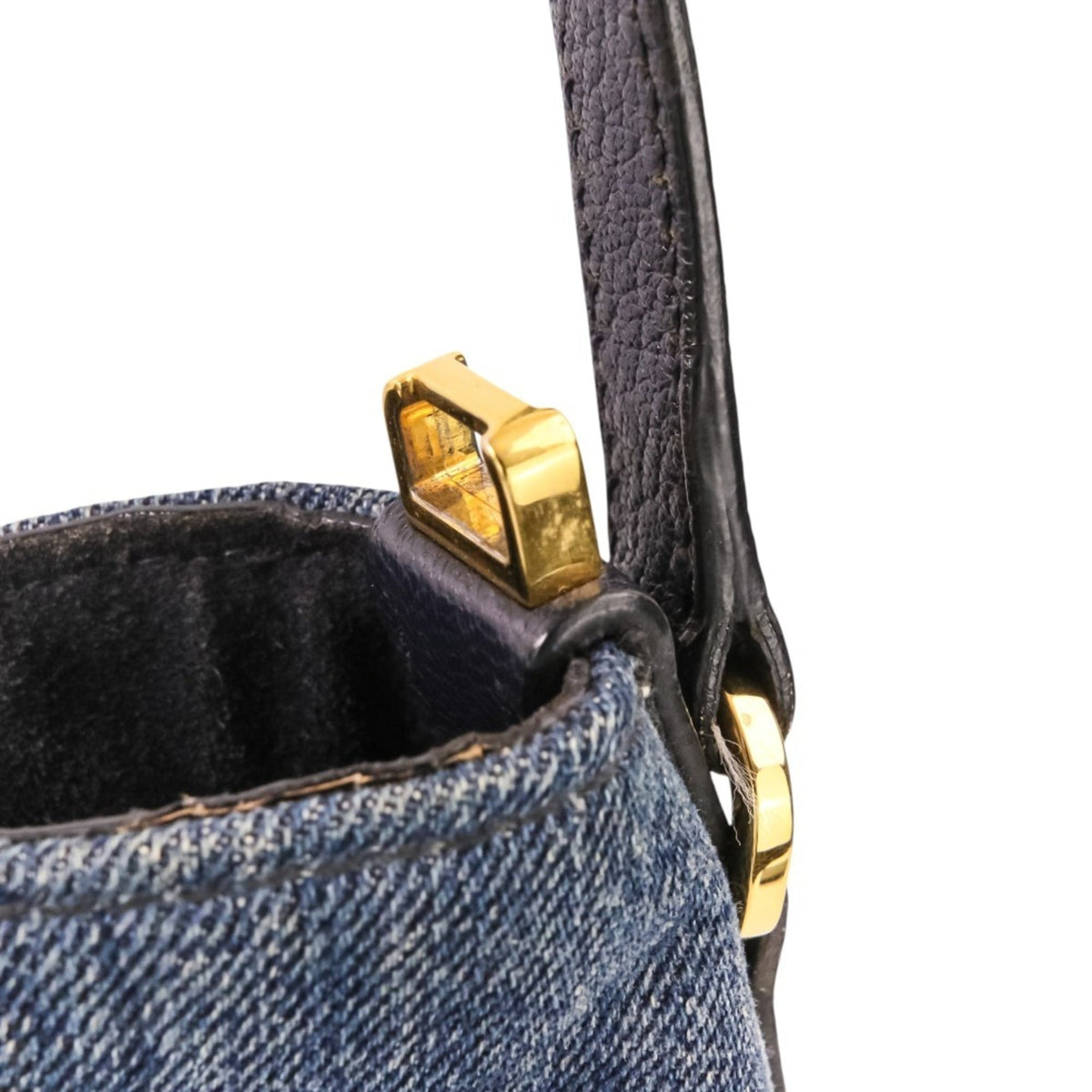 Miu Miu Navy Leather Denim Tote Bag (Pre-Owned)