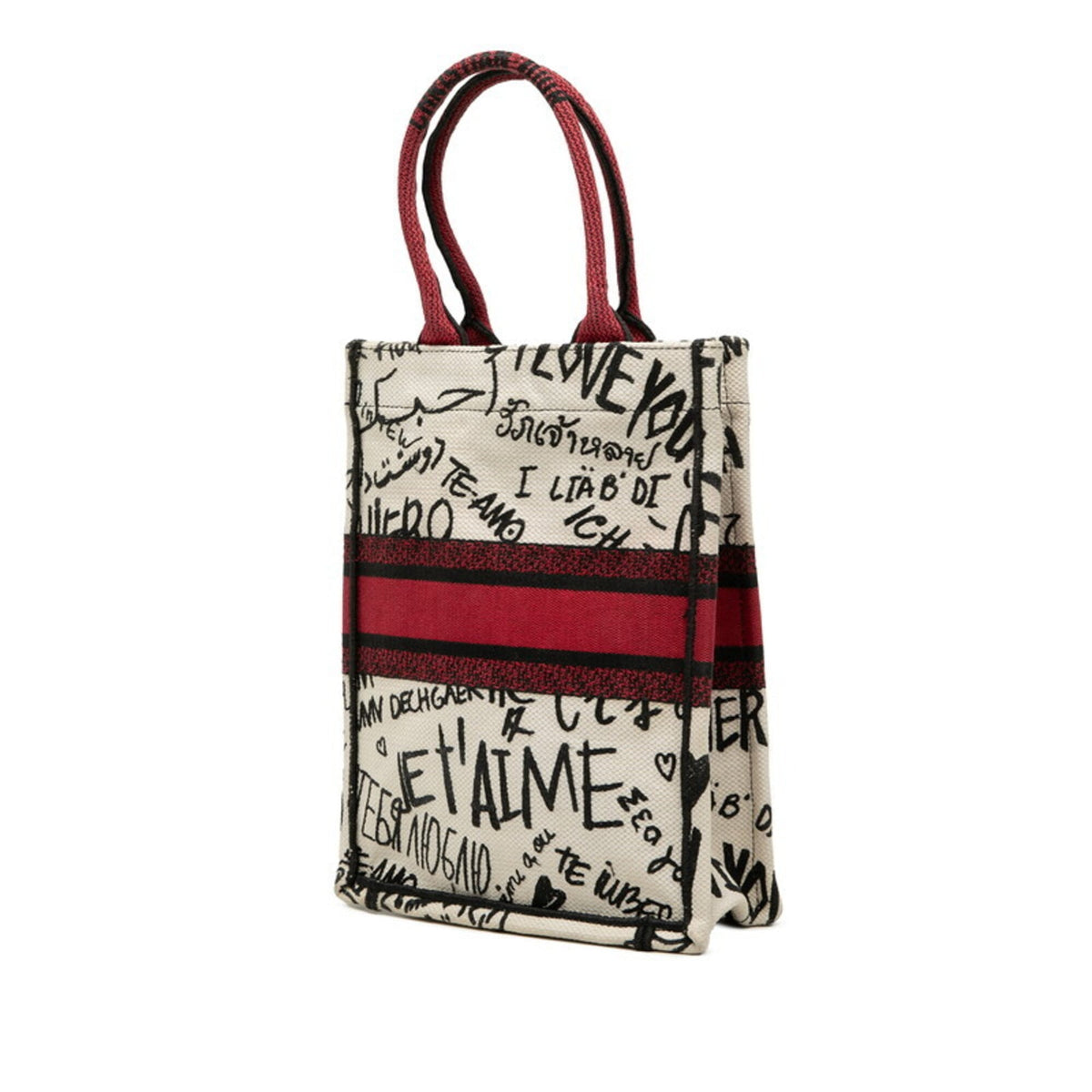 Christian Dior Black Red Color White Canvas Handbag Tote Bag (Pre-Owned)