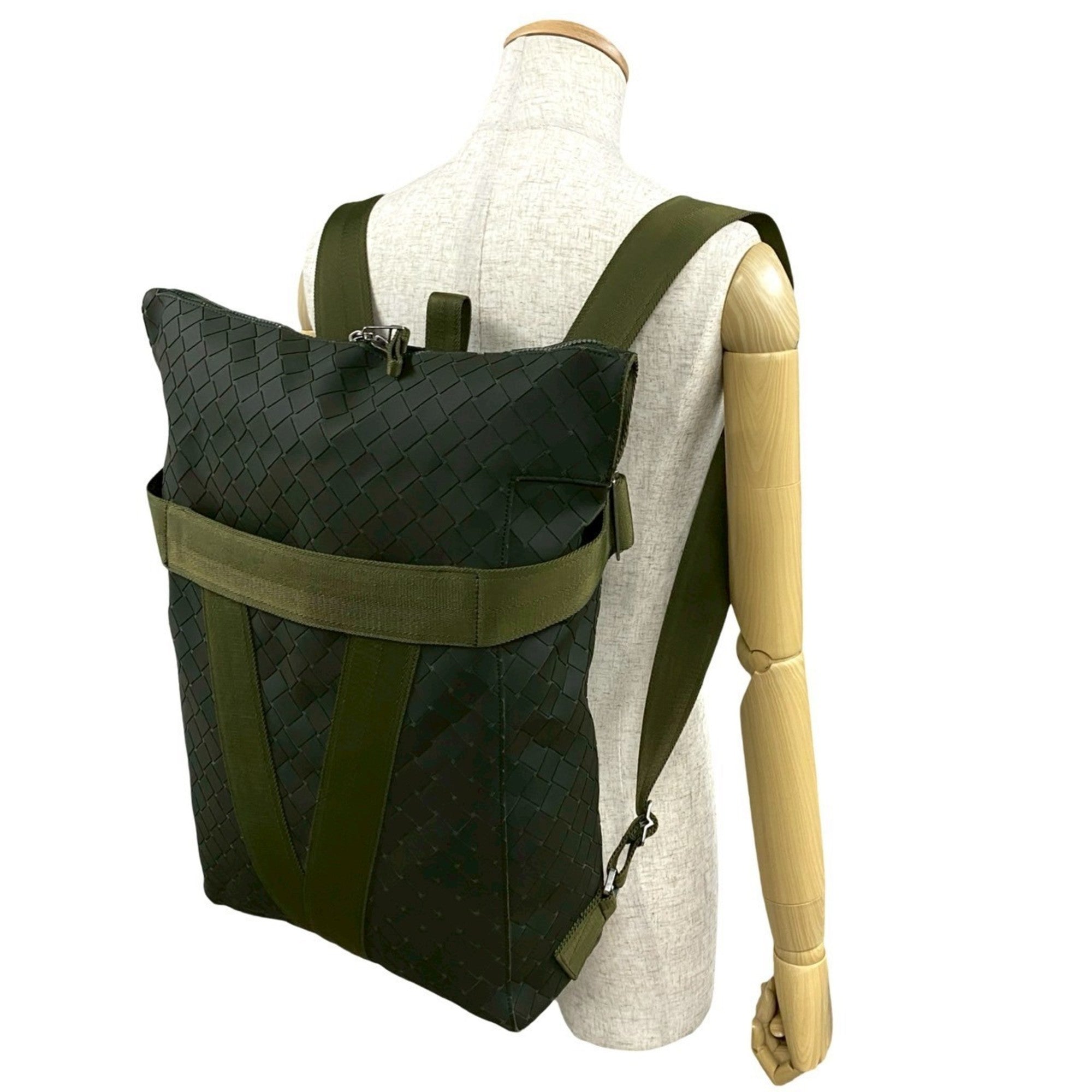 Bottega Veneta Khaki Nylon Rubber Backpack (Pre-Owned)