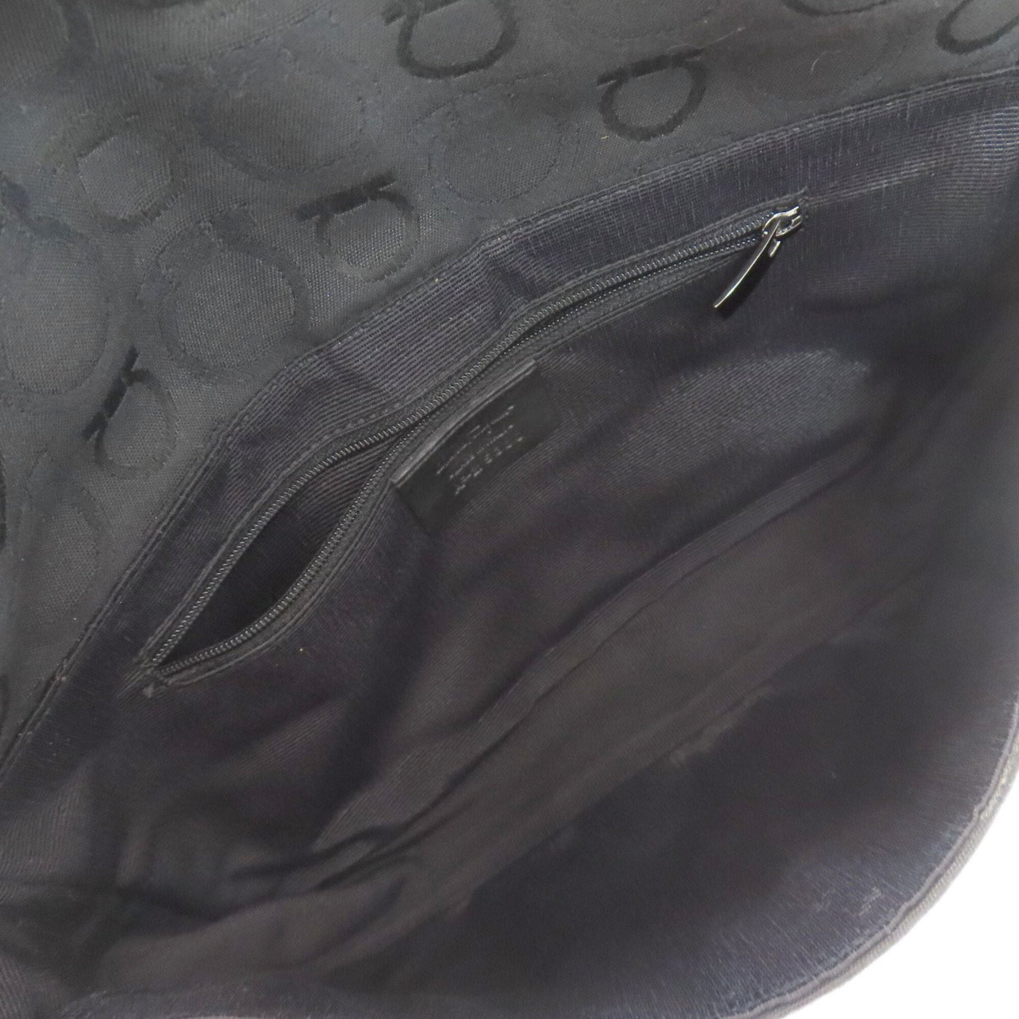 Salvatore Ferragamo Gancini Black Canvas Shoulder Bag (Pre-Owned)