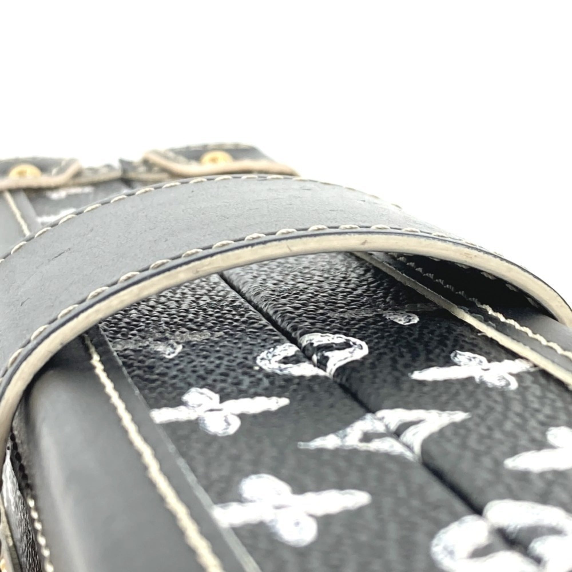 Louis Vuitton Monogram Black Leather Clutch Bag Shoulder Bag (Pre-Owned)