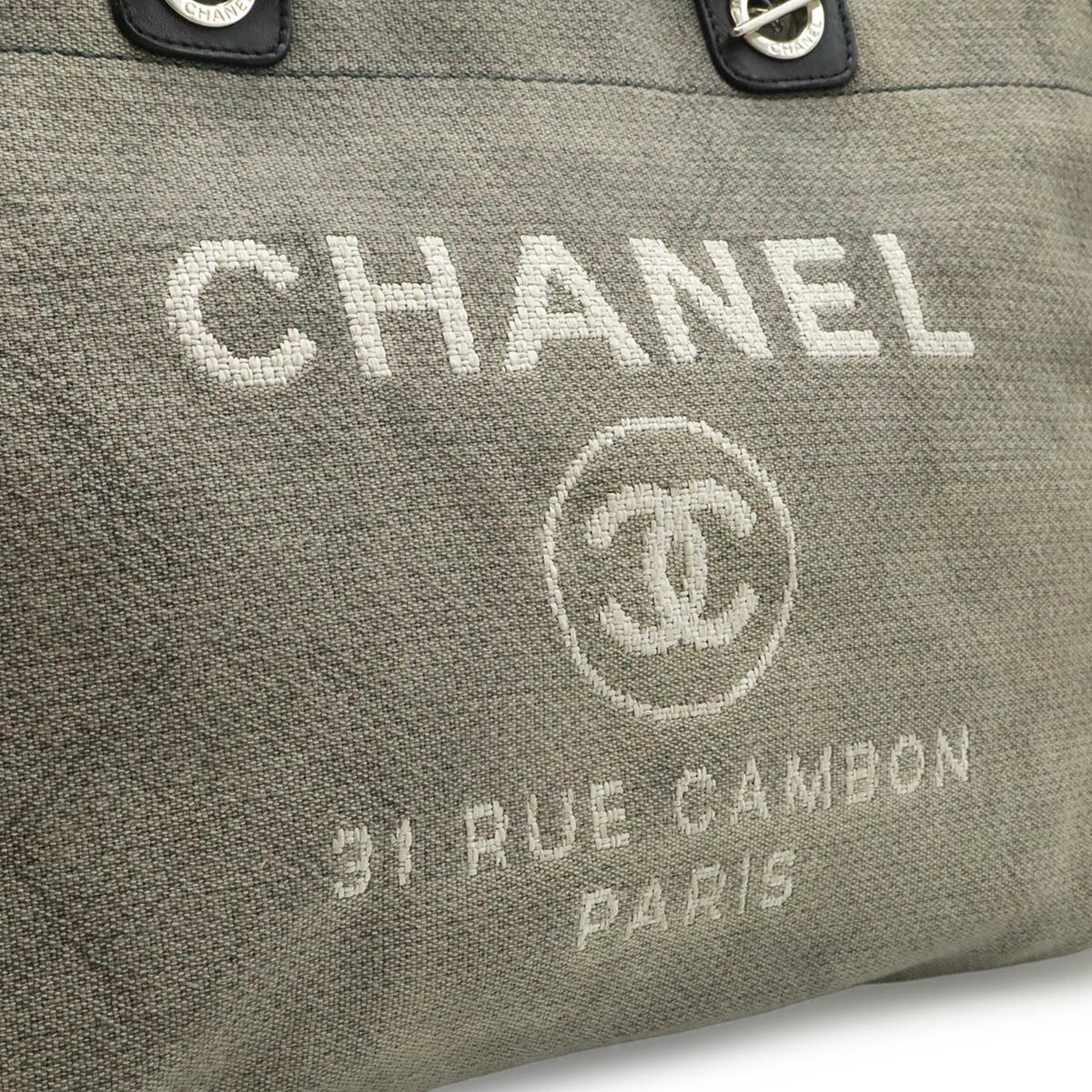 Chanel Black Gray Canvas Shoulder Bag Tote Bag (Pre-Owned)