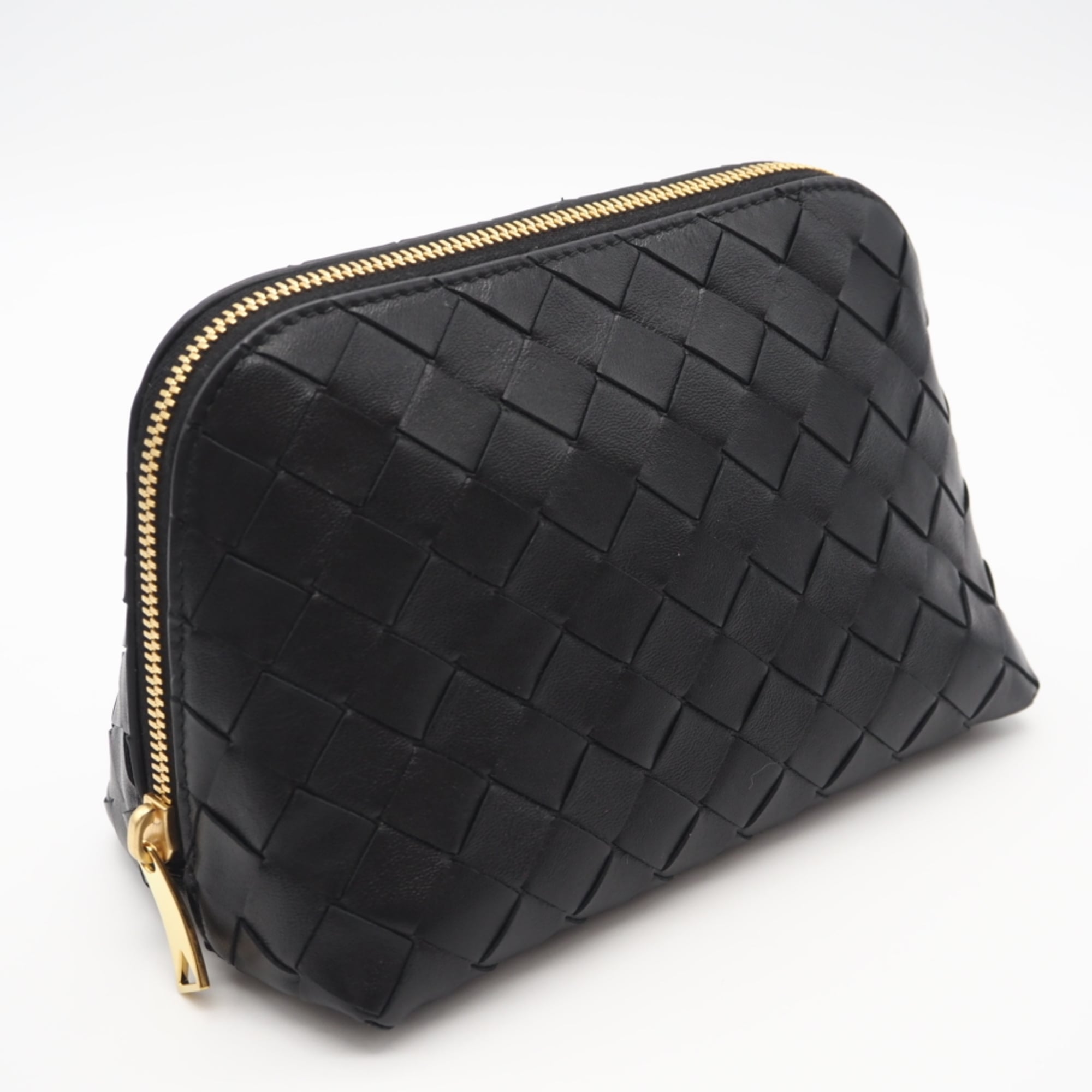 Bottega Veneta Black Intrecciato Leather Pouch (Pre-Owned)