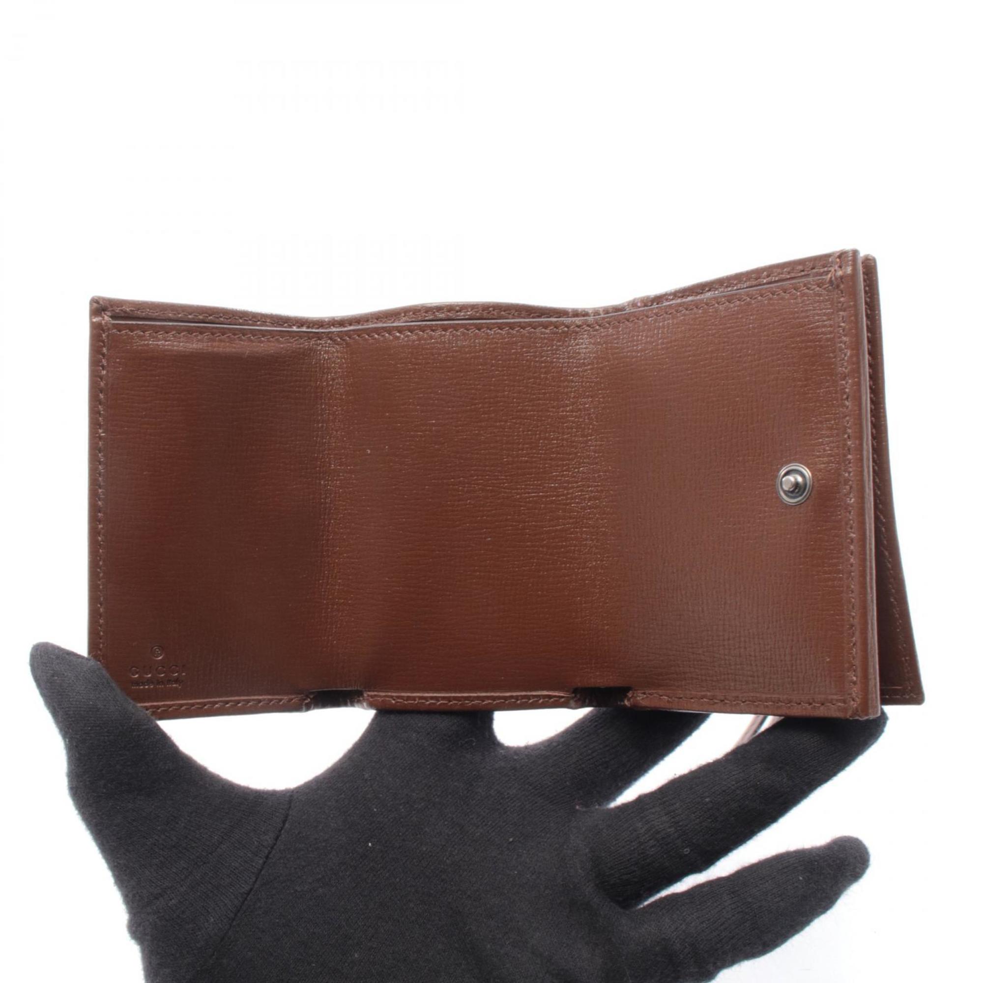 Gucci Beige Brown Canvas Leather Wallet (Tri-Fold) (Pre-Owned)