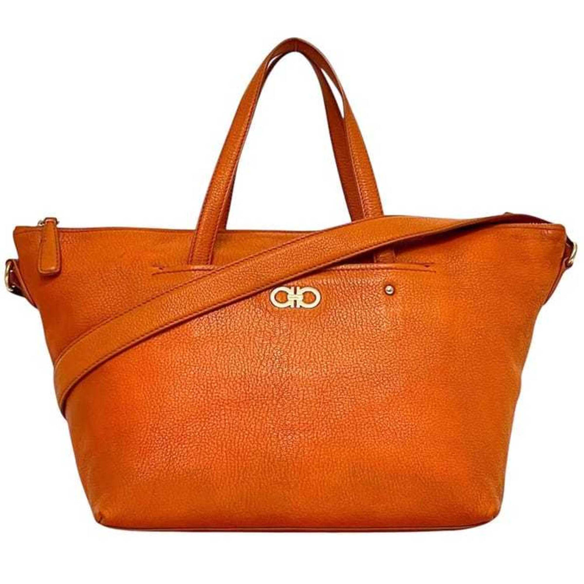 Salvatore Ferragamo Orange Leather Shoulder Bag Tote Bag (Pre-Owned)