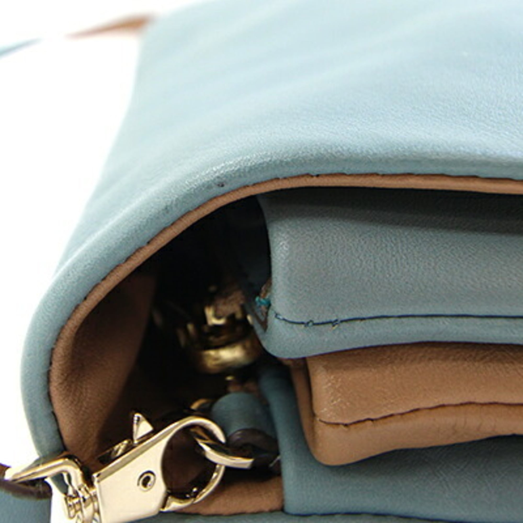 Anya Hindmarch Beige Light Blue Leather Pochette Shoulder Bag (Pre-Owned)
