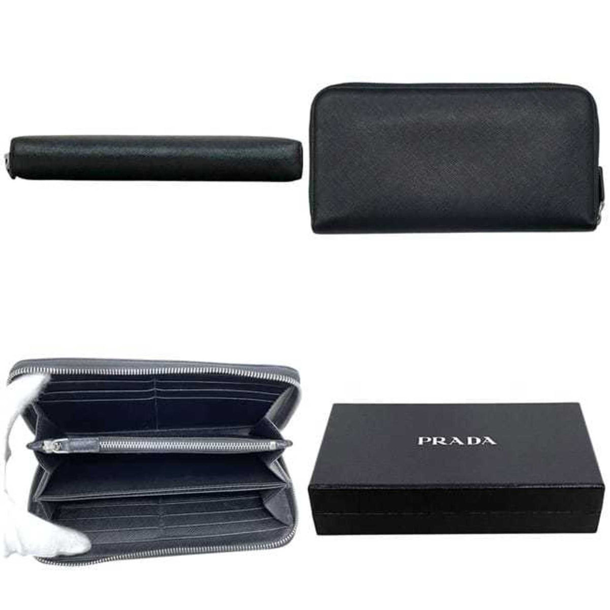 Prada Saffiano Black Nero Leather Long Wallet (Bi-Fold) (Pre-Owned)
