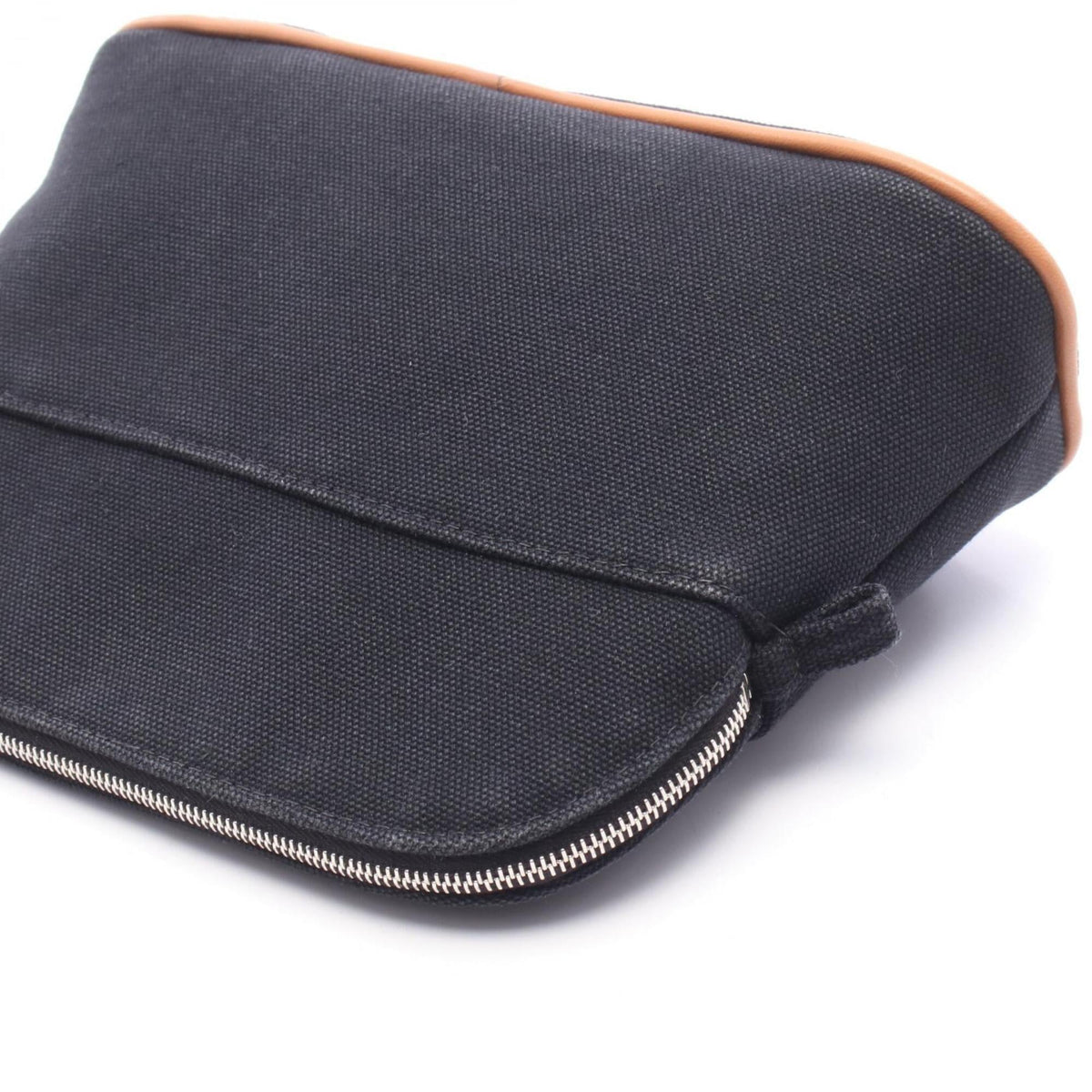 Hermes Black Brown Canvas Leather Pouch (Pre-Owned)