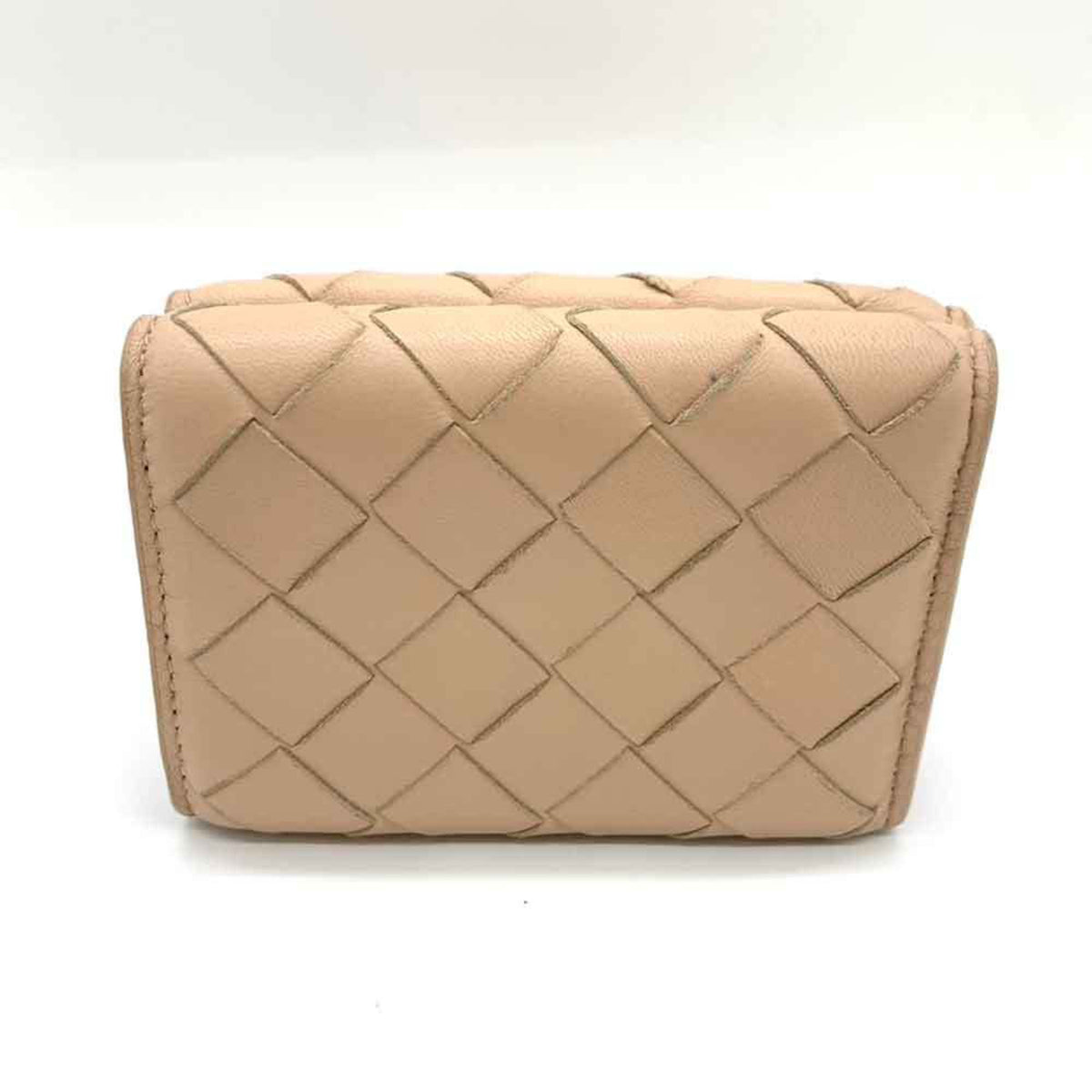 Bottega Veneta Beige Bordeaux Leather Wallet (Tri-Fold) (Pre-Owned)