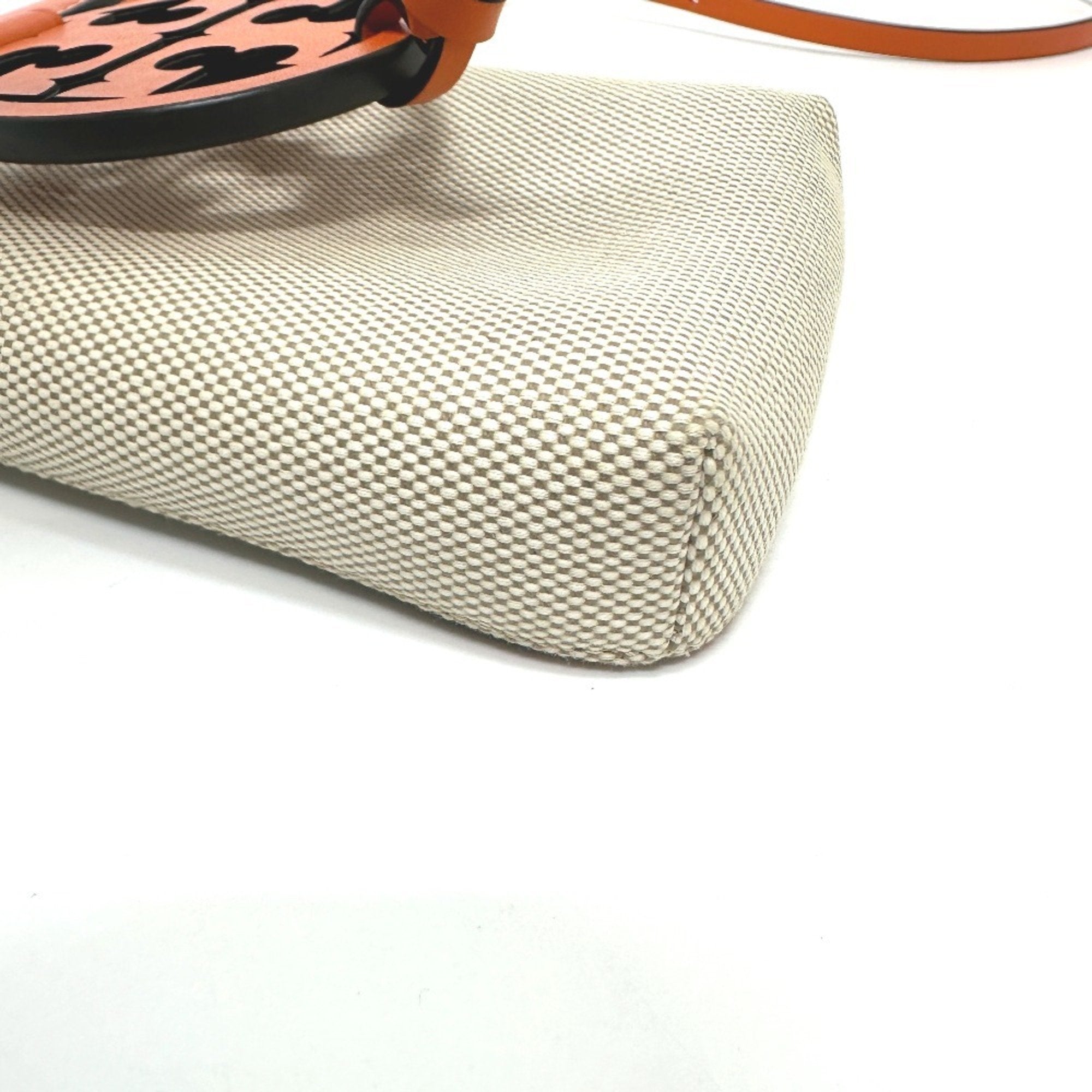 Tory Burch Beige Orange Canvas Leather Pochette Shoulder Bag (Pre-Owned)