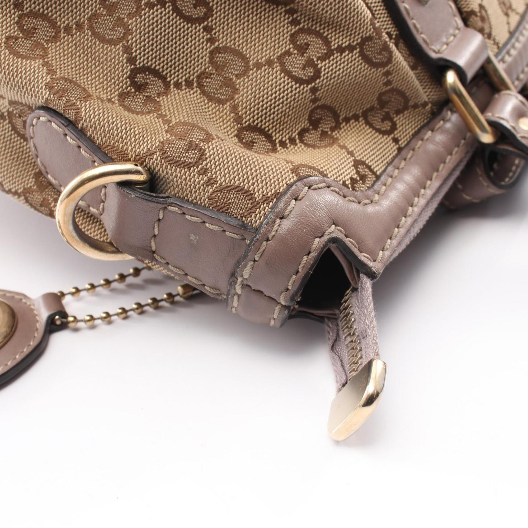 Gucci Beige Gray Canvas Leather Handbag (Pre-Owned)