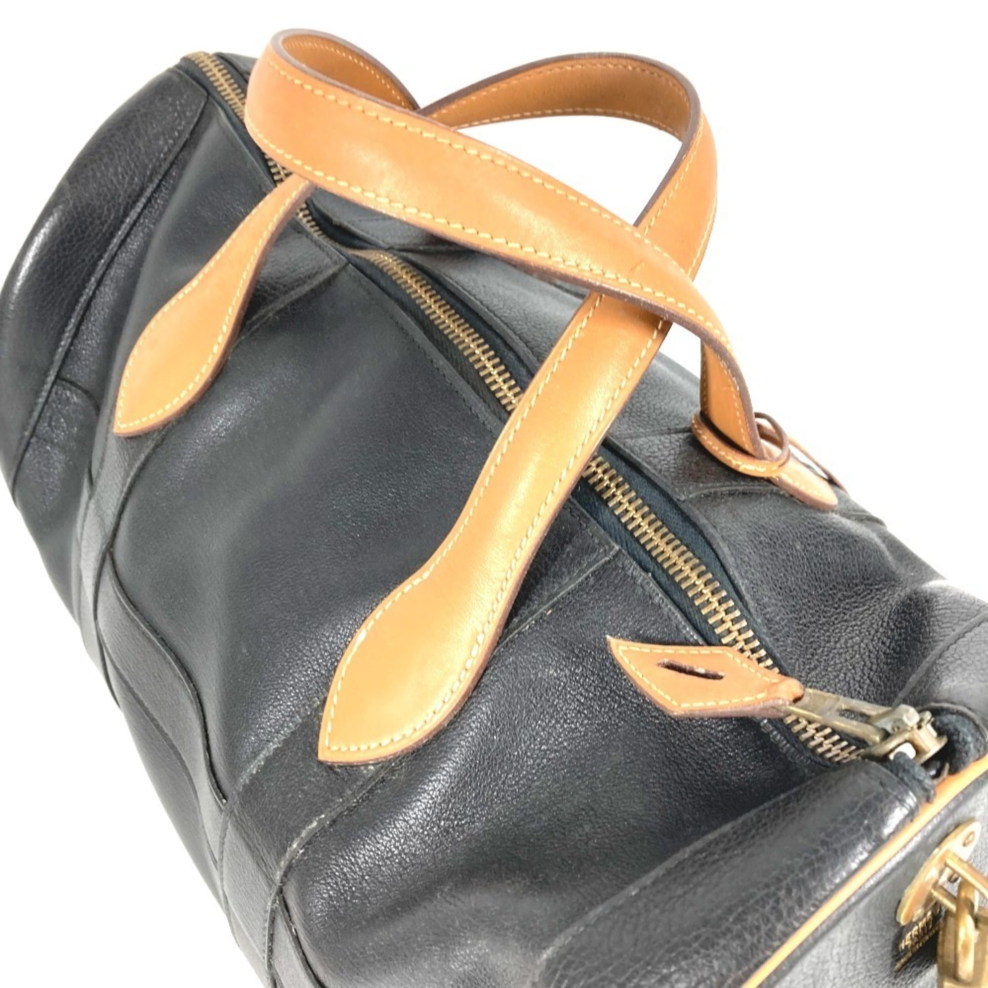 Hermes Bicolor Black Brown Ardennes Leather Boston Bag Handbag (Pre-Owned)