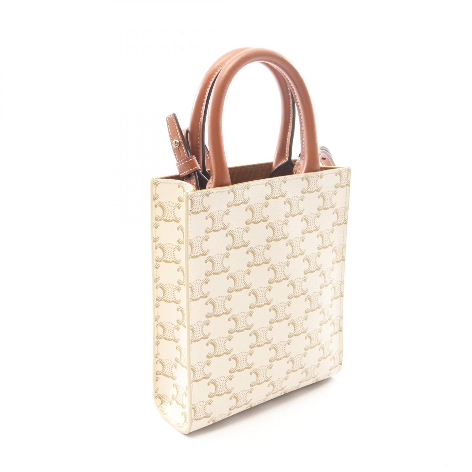 Celine Brown Ivory Coated Canvas Leather Handbag (Pre-Owned)