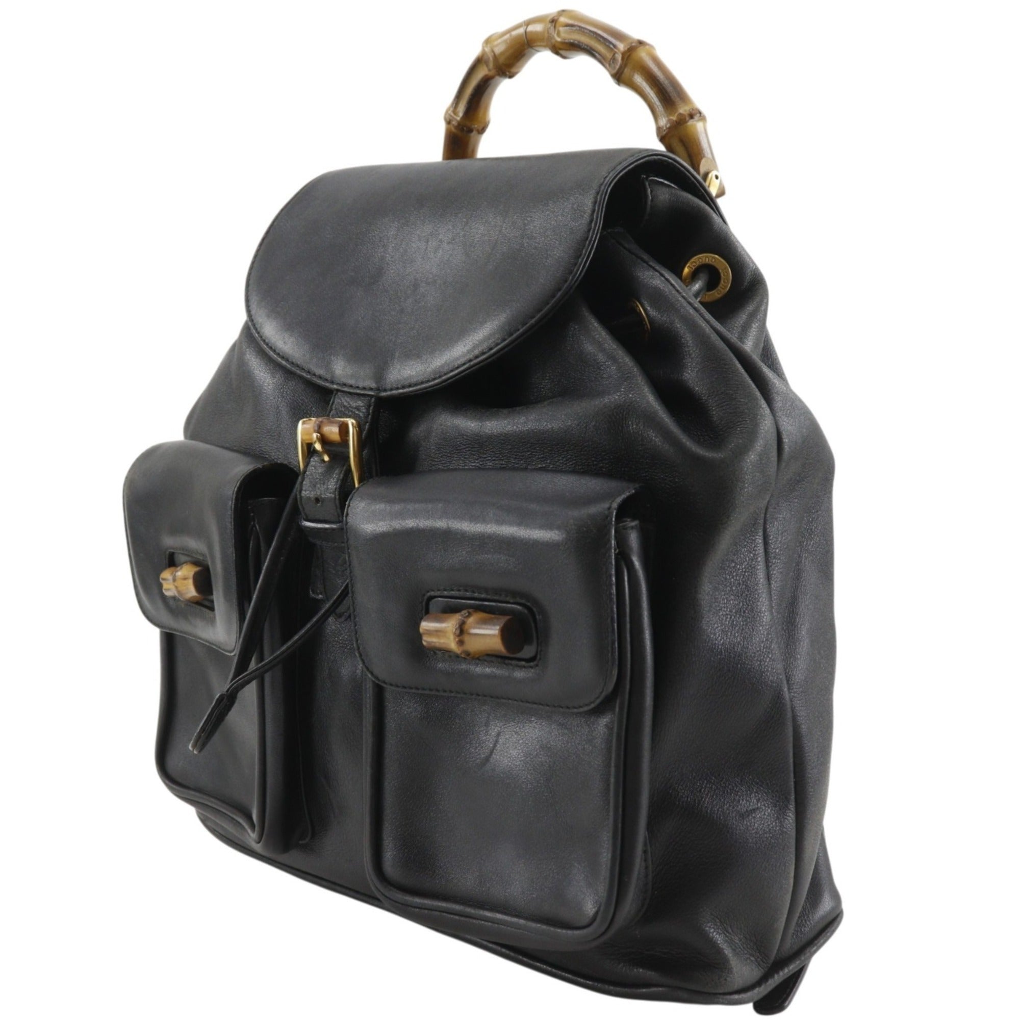 Gucci Black Bamboo Leather Backpack (Pre-Owned)