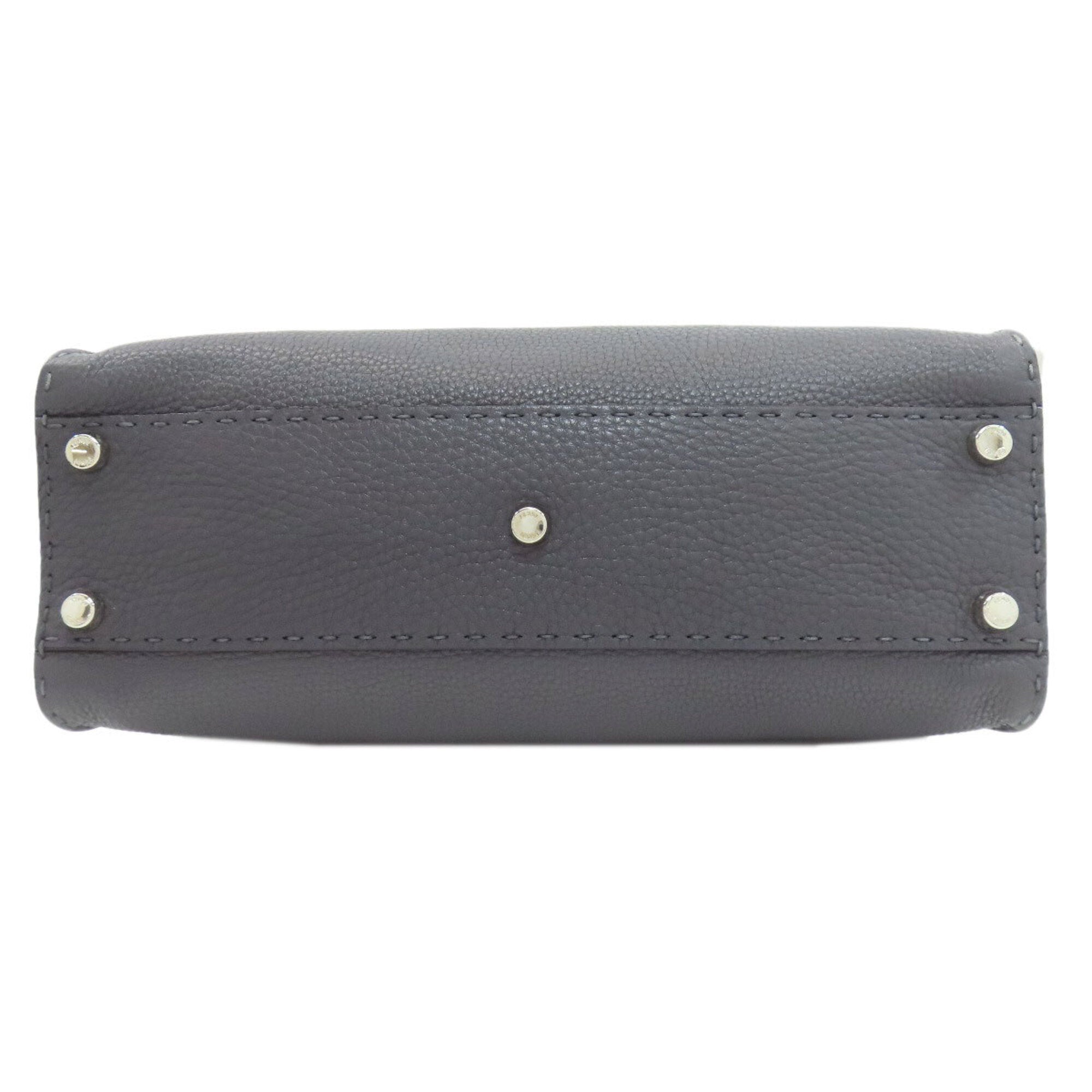 Fendi Peekaboo Gray Leather Handbag (Pre-Owned)