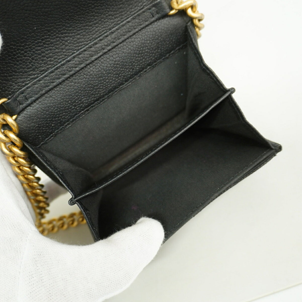 Chanel Black Grained Calfskin Chain/Shoulder Wallet (Pre-Owned)