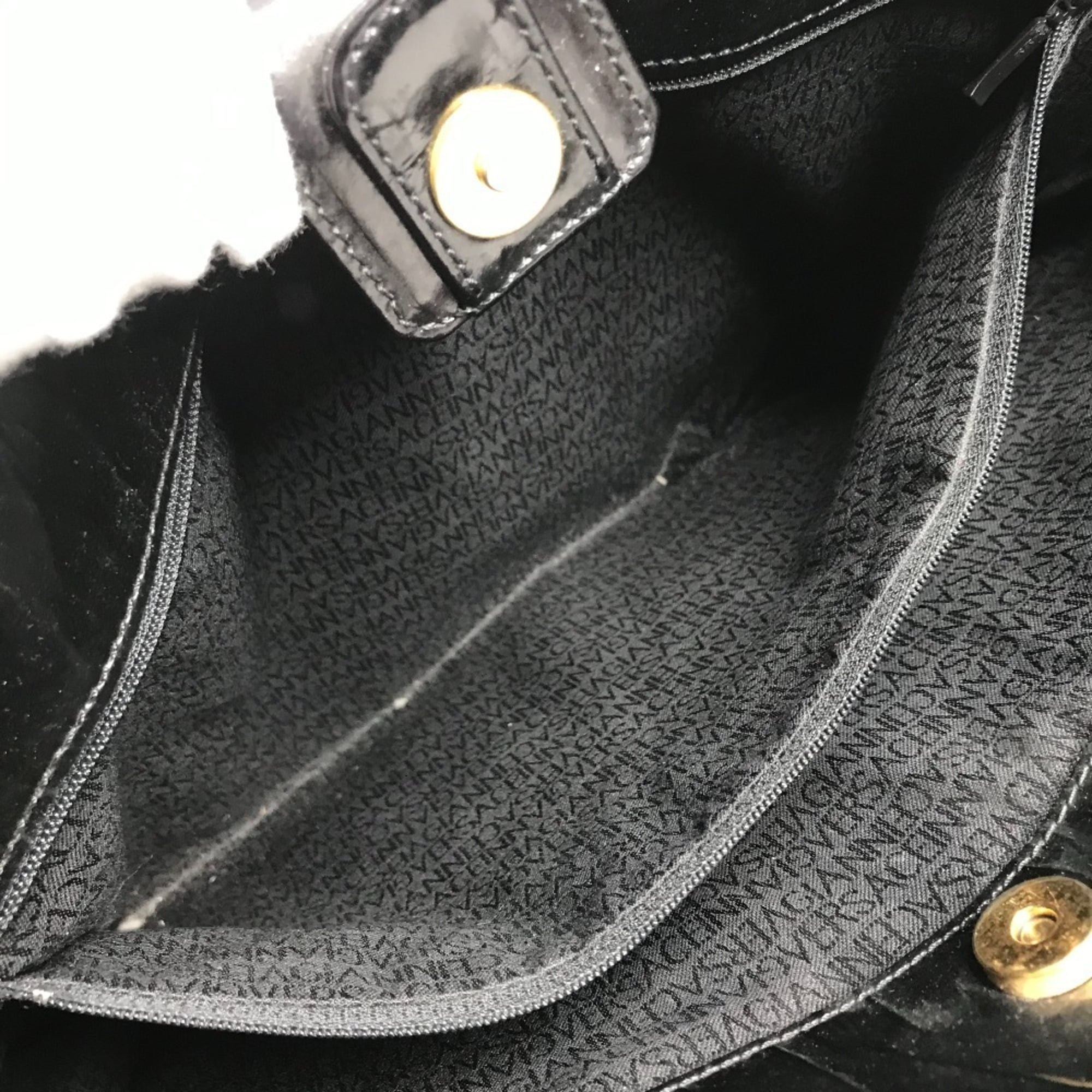 Versace Black Leather Shoulder Bag Tote Bag (Pre-Owned)
