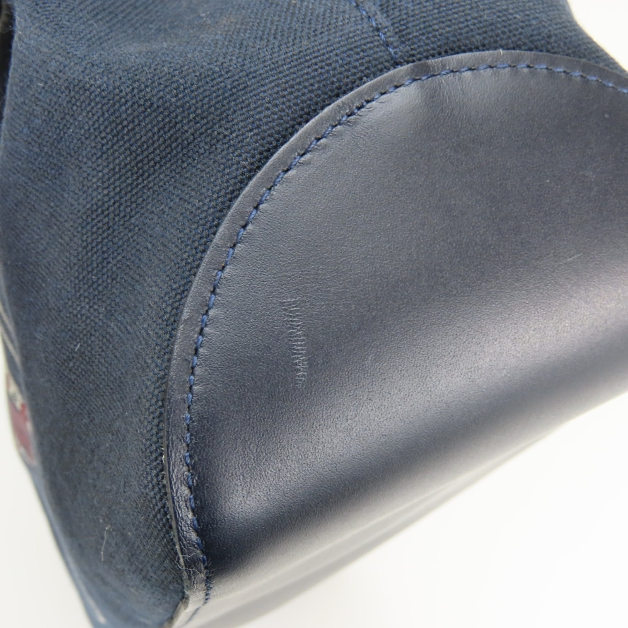 Longchamp Navy Canvas Leather Handbag (Pre-Owned)