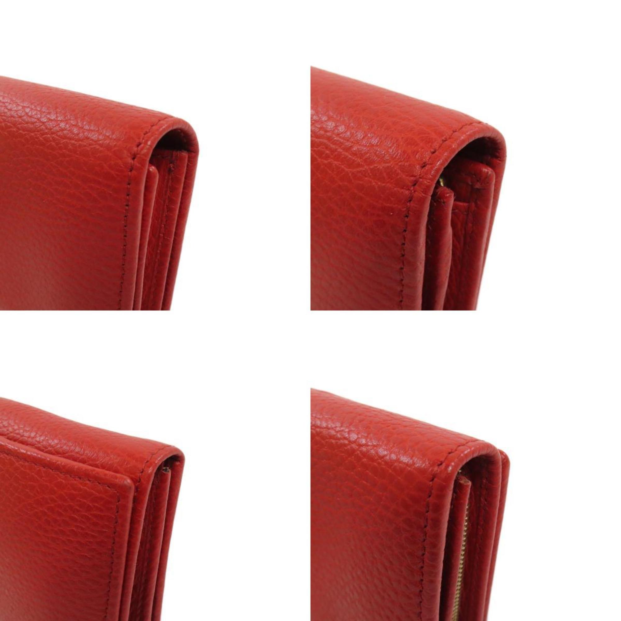 Gucci Red Color Leather Long Wallet (Bi-Fold) (Pre-Owned)
