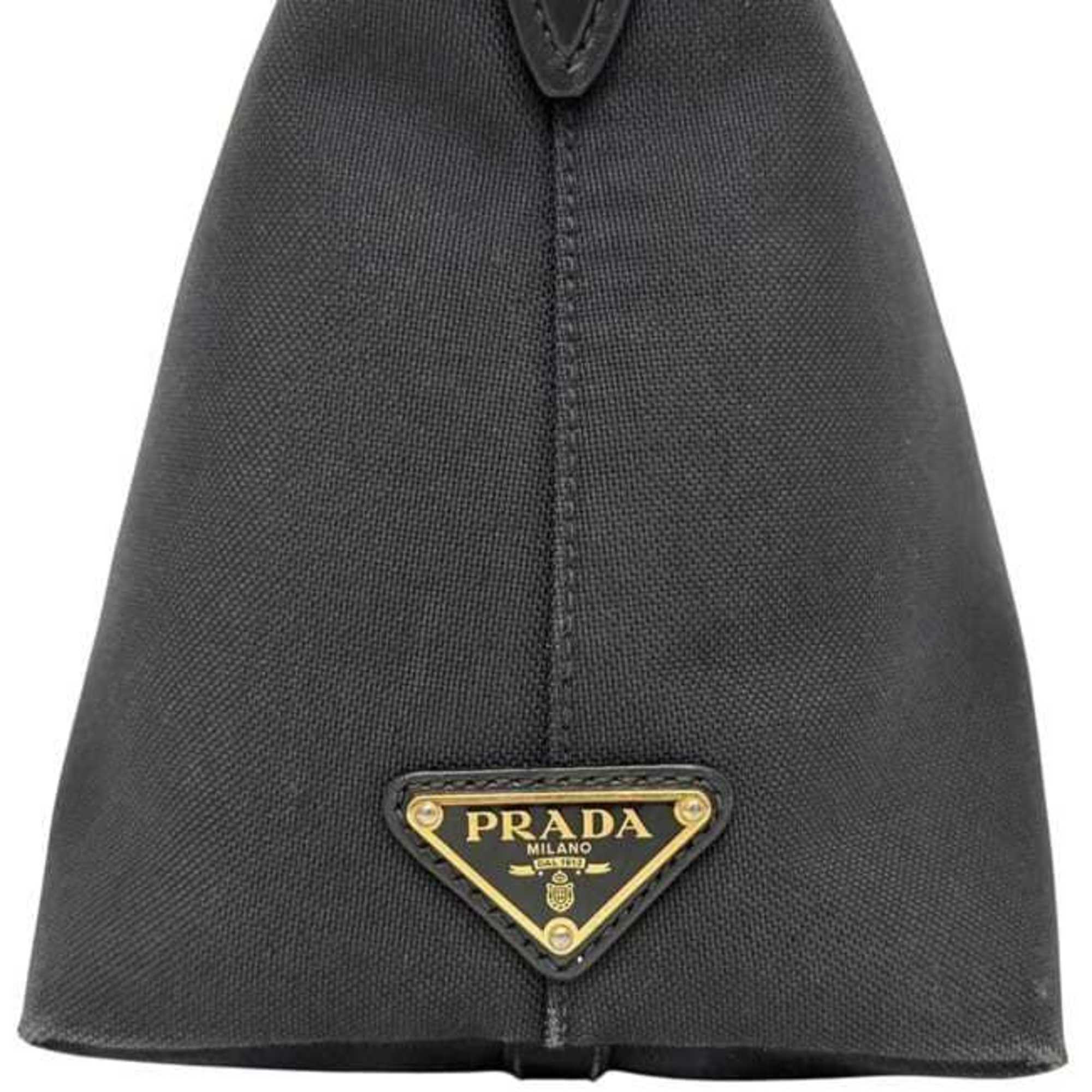 Prada Black Nero Canvas Jacquard Leather Shoulder Bag Tote Bag (Pre-Owned)
