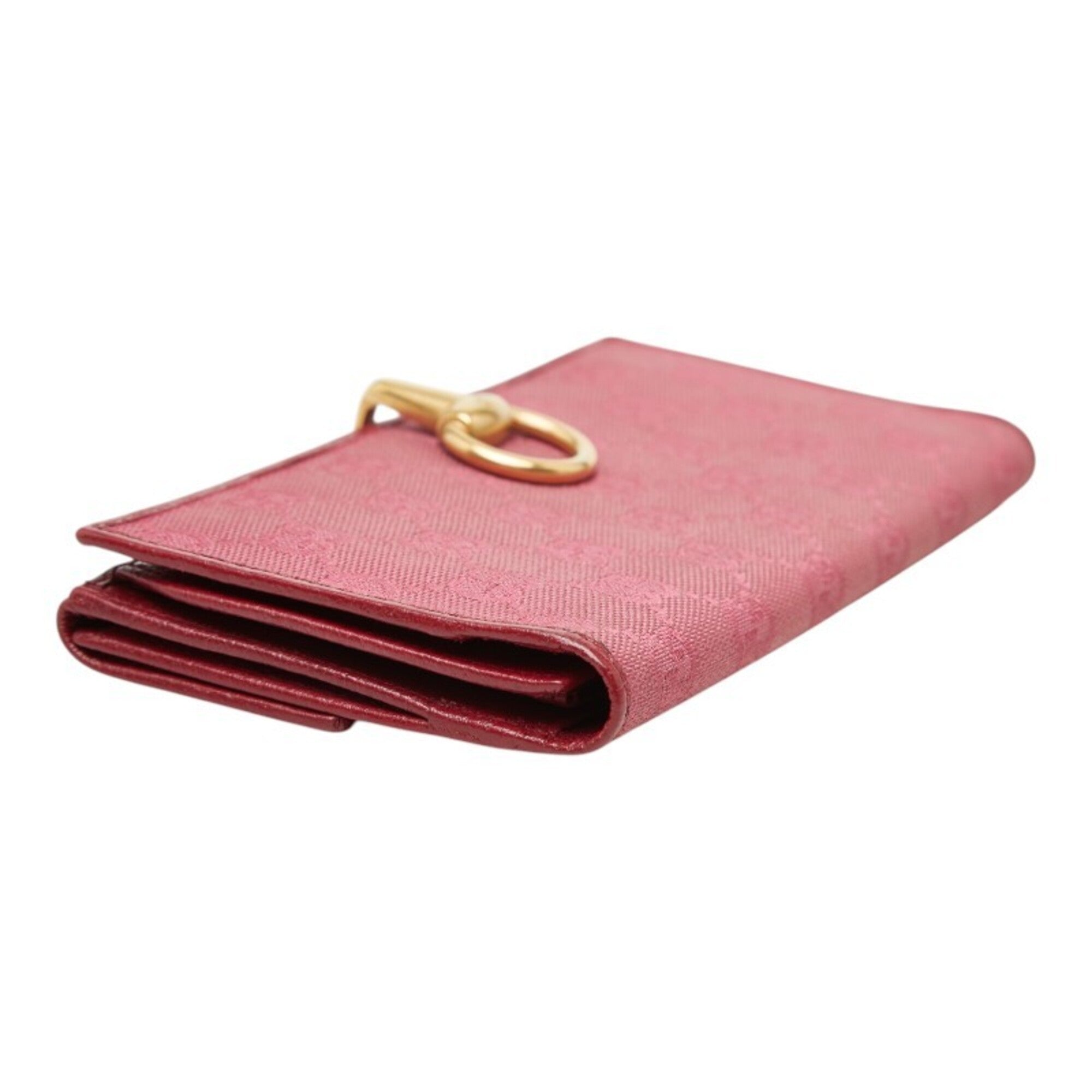 Gucci Pink Red Color Canvas Leather Long Wallet (Bi-Fold) (Pre-Owned)