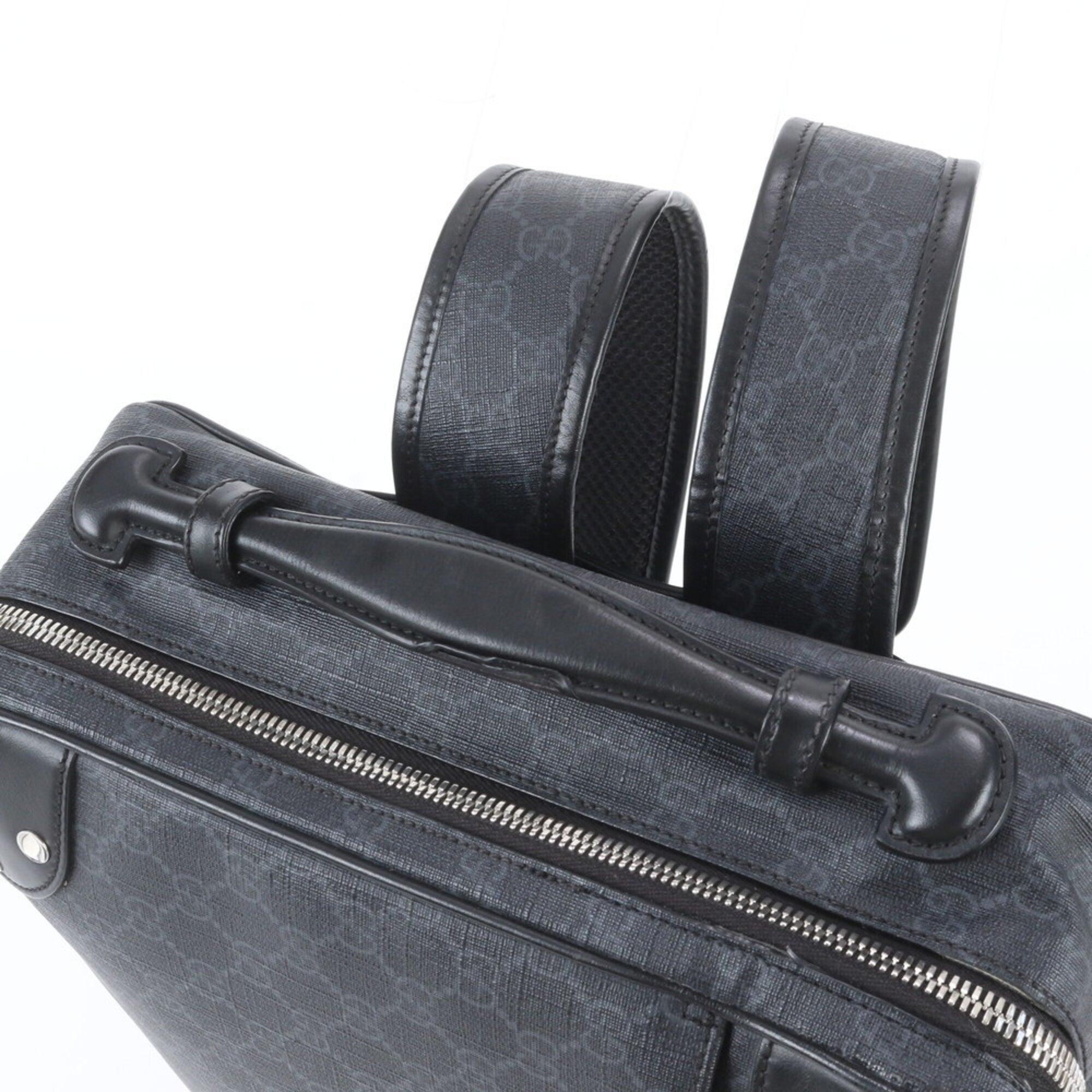 Gucci Gray Leather Coated Canvas Backpack (Pre-Owned)
