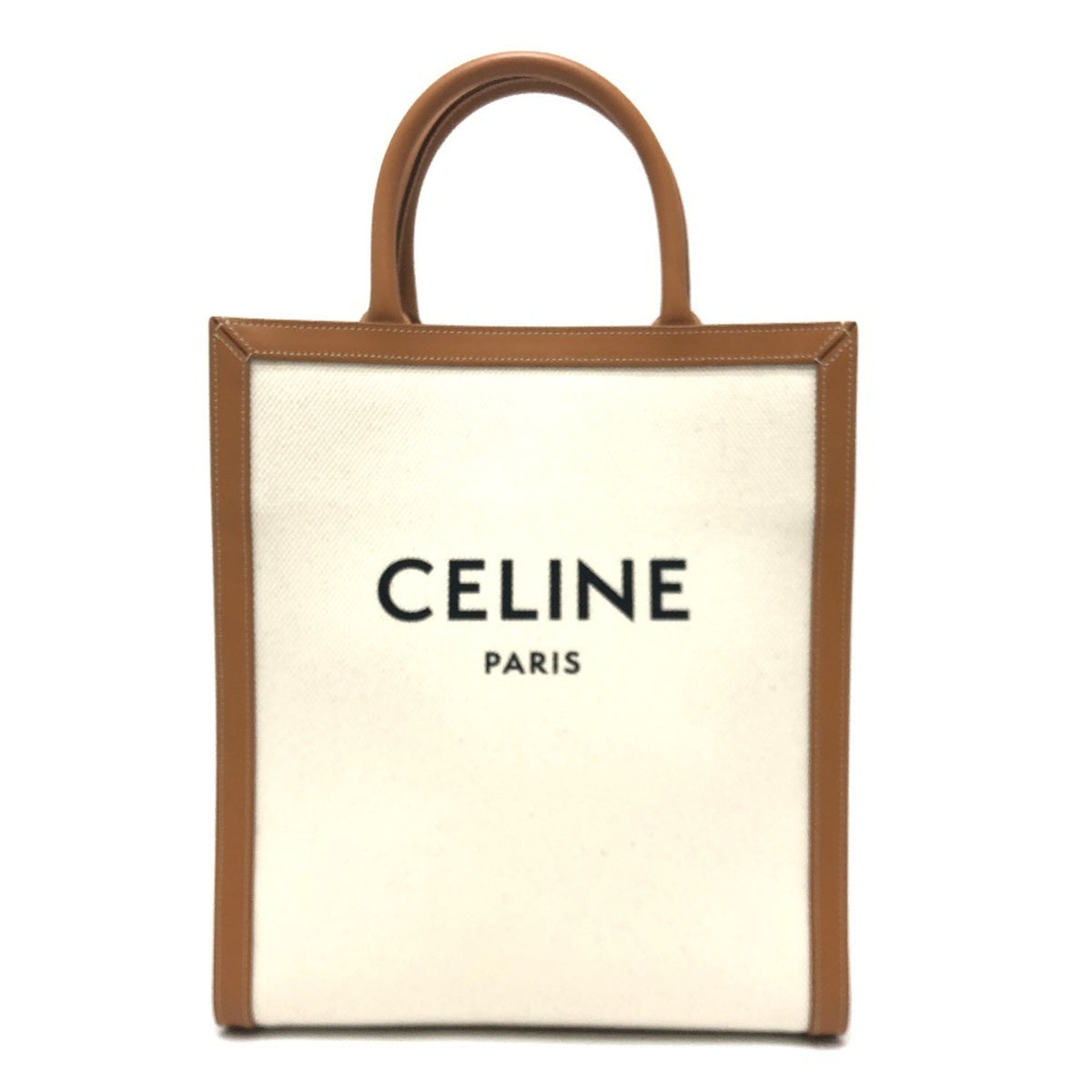 Celine Cabas Beige Brown Leather Canvas Handbag Shoulder Bag Tote Bag (Pre-Owned)